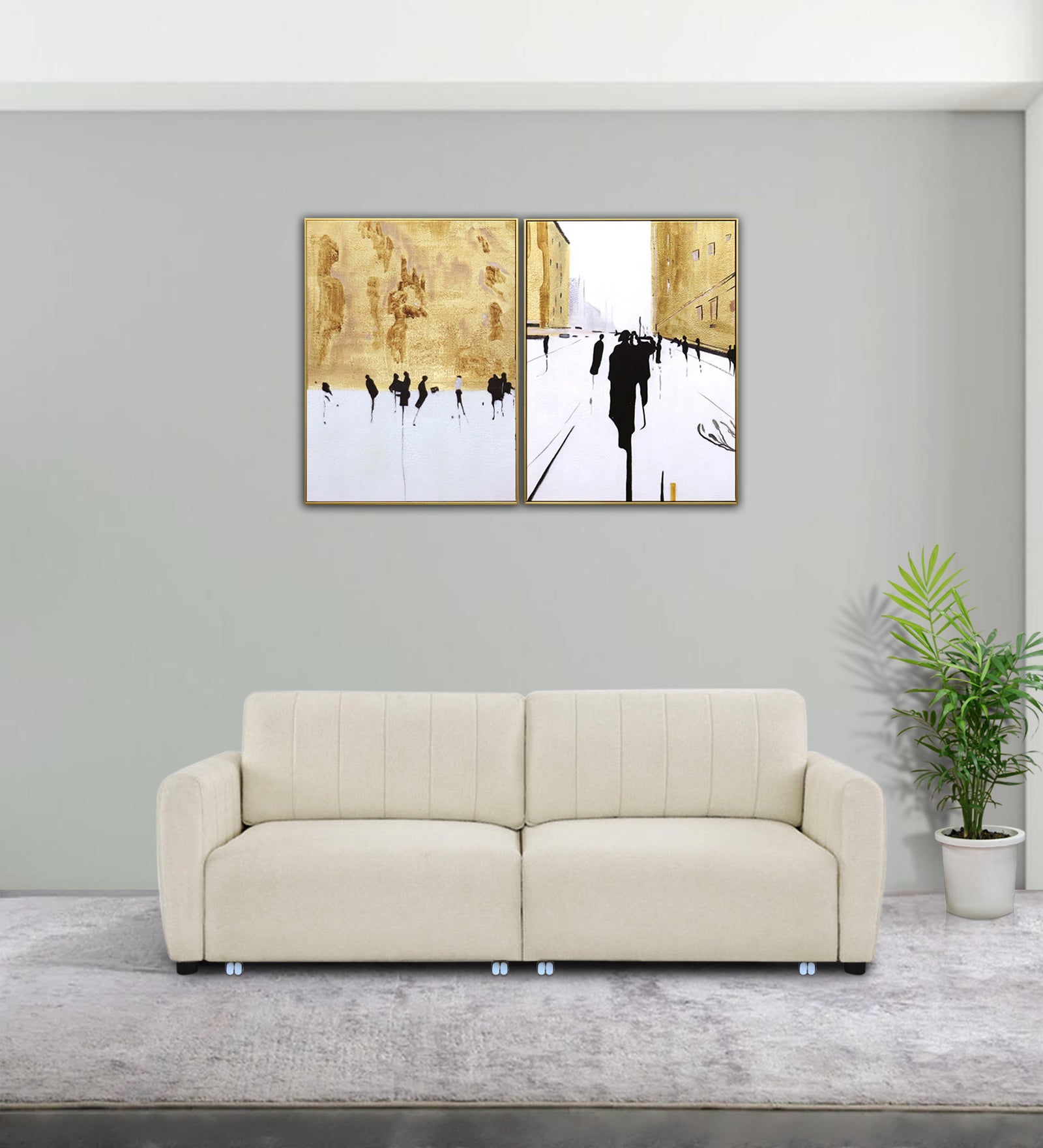 Vima Fabric 3 Seater Pull Out Sofa Cum Bed In Ivory Cream Colour - Febonic Living