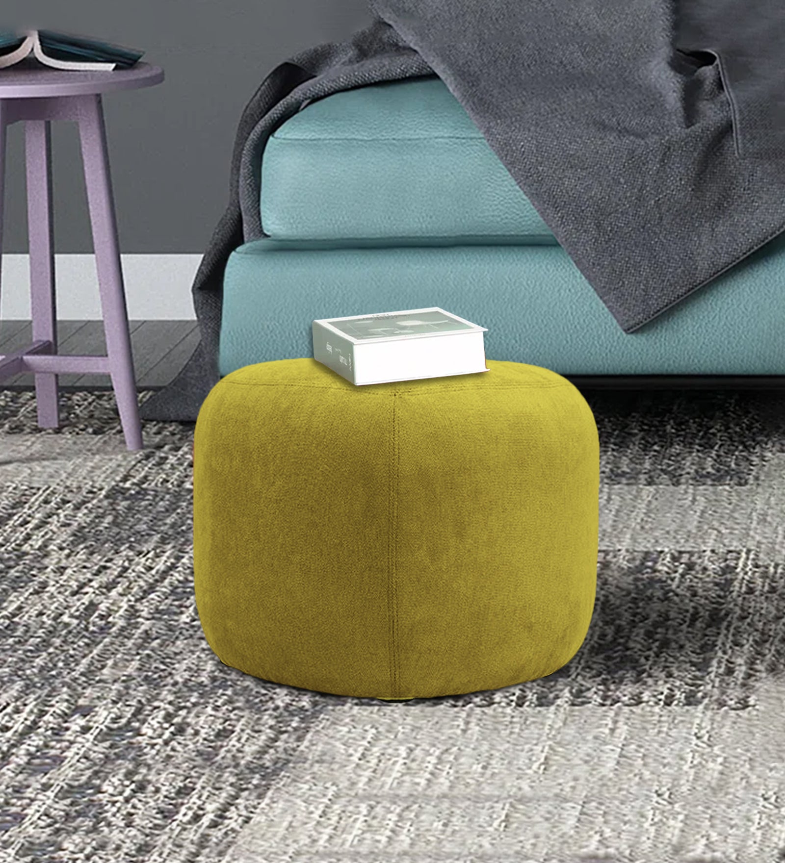 Keori Fabric Pouffe In Parrot Green Colour - Febonic Living