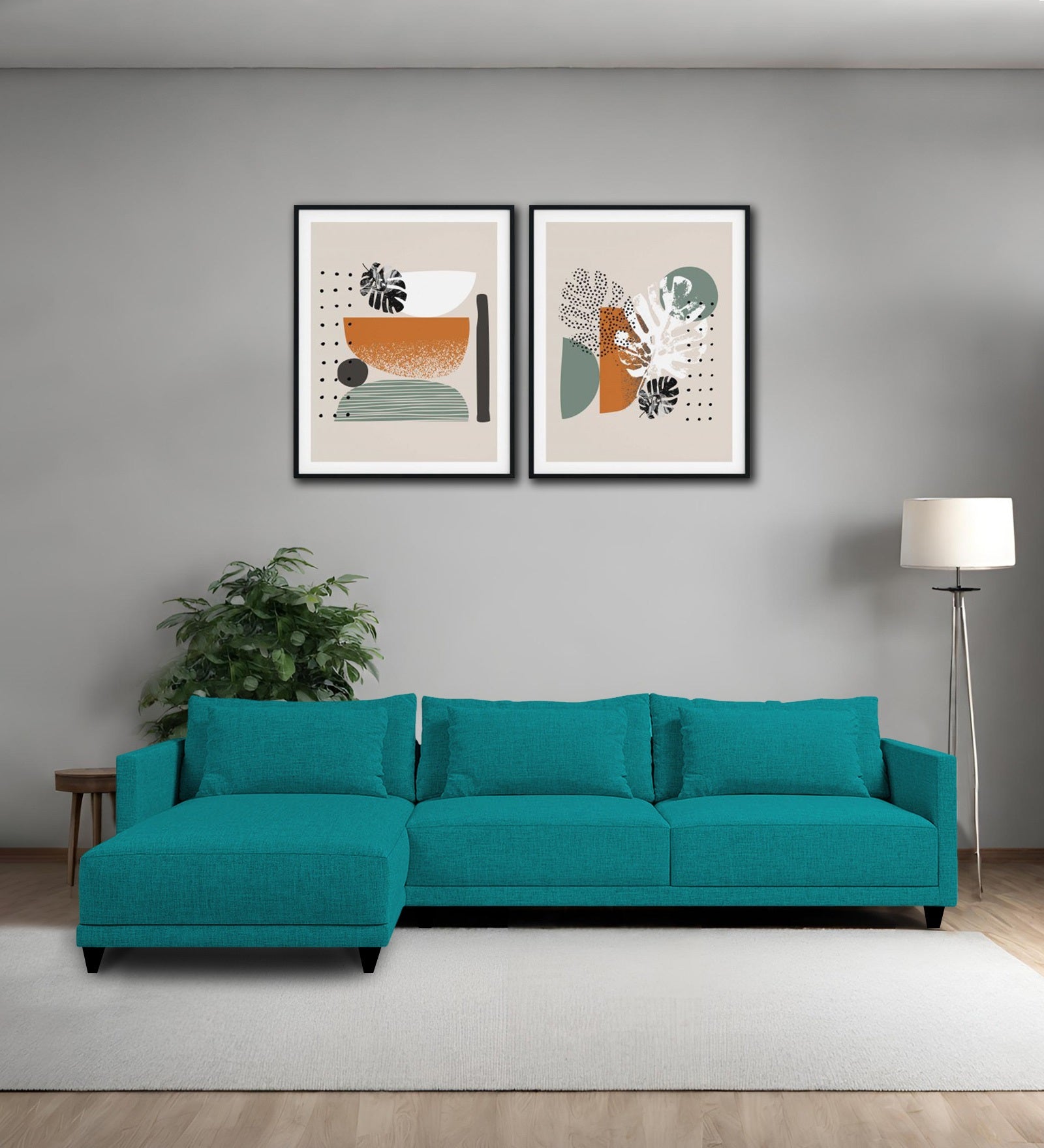 Kera Fabric RHS Sectional Sofa (3+Lounger) In Sea green Colour - Febonic Living