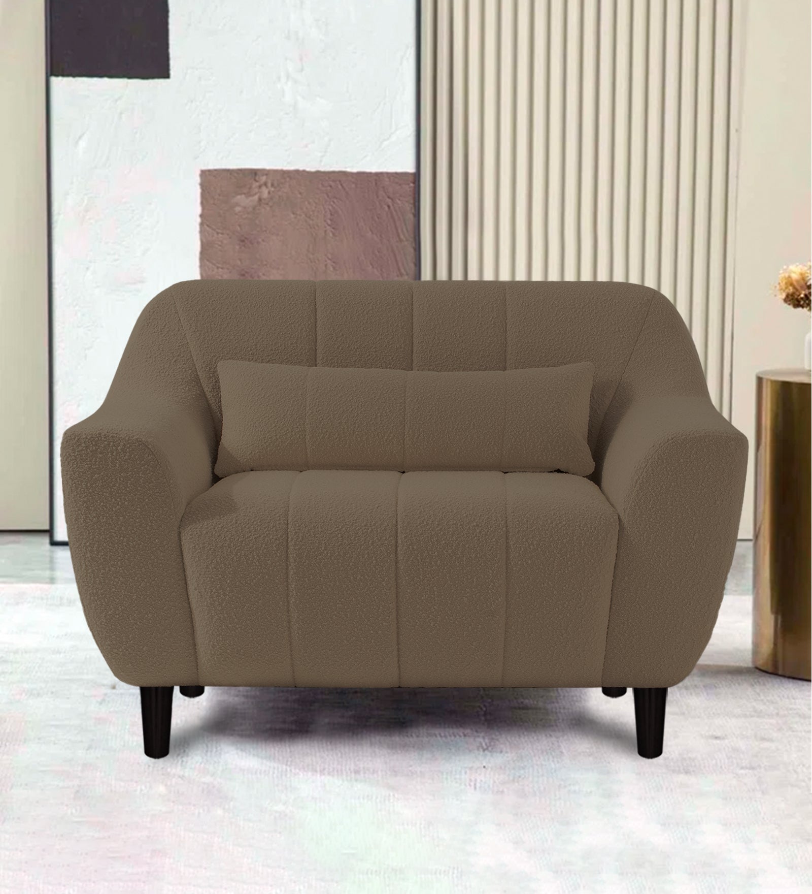Nesco 1 Seater Boucle Fabric Sofa - Cara Beige by Febonic Living
