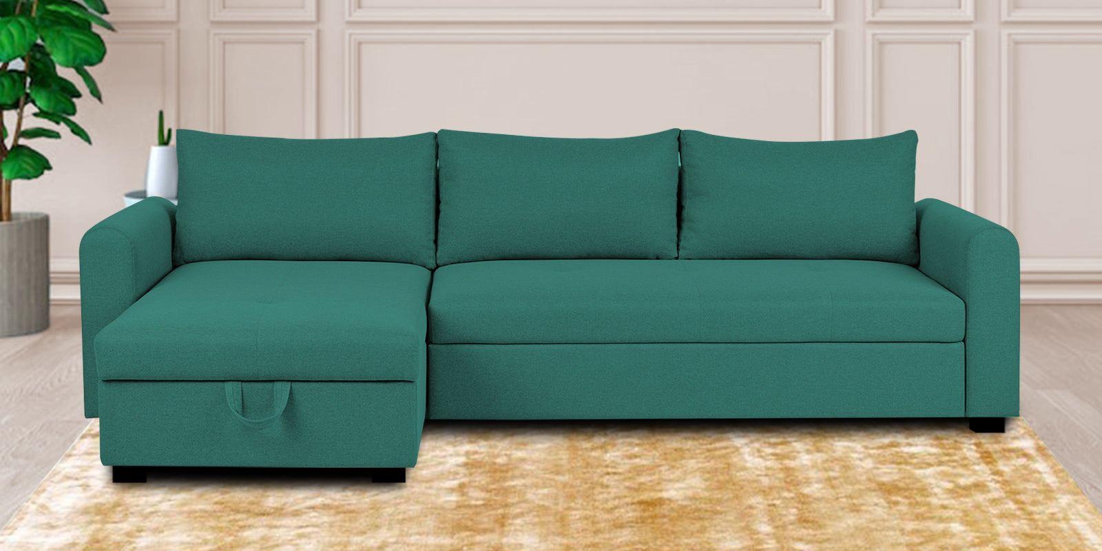 Sigma Fabric RHS Sectional Sofa (3+Lounger) In Sea Green Colour - Febonic Living