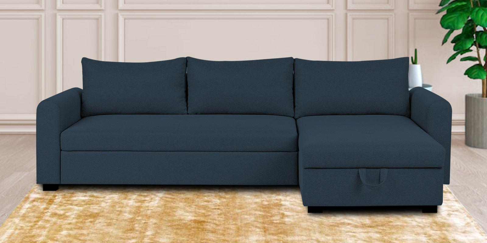 Sigma Fabric LHS Sectional Sofa (3+Lounger) In Denim Blue Colour - Febonic Living