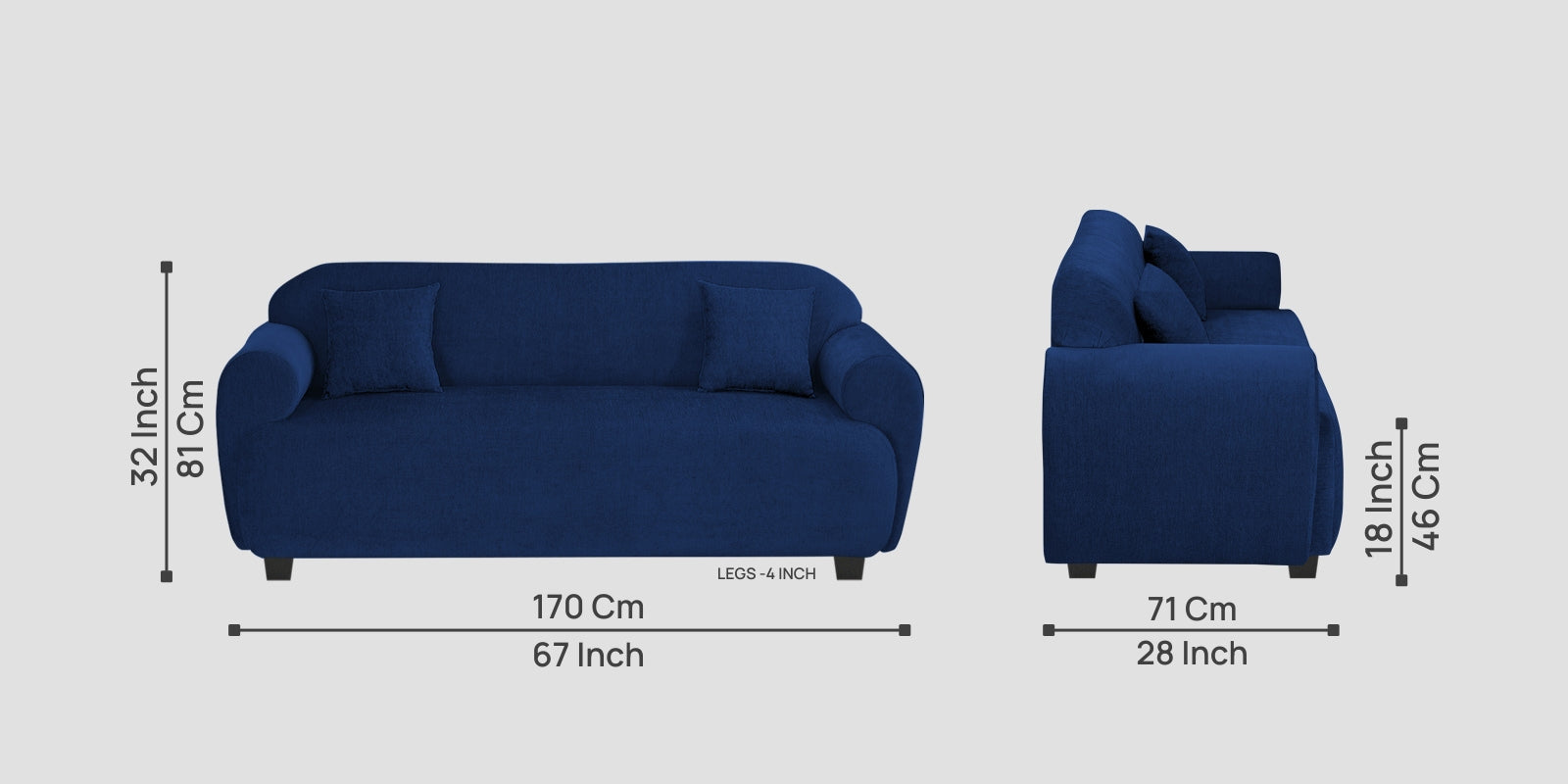 Apollo Fabric 3 Seater Sofa In Royal Blue Colour - Febonic Living