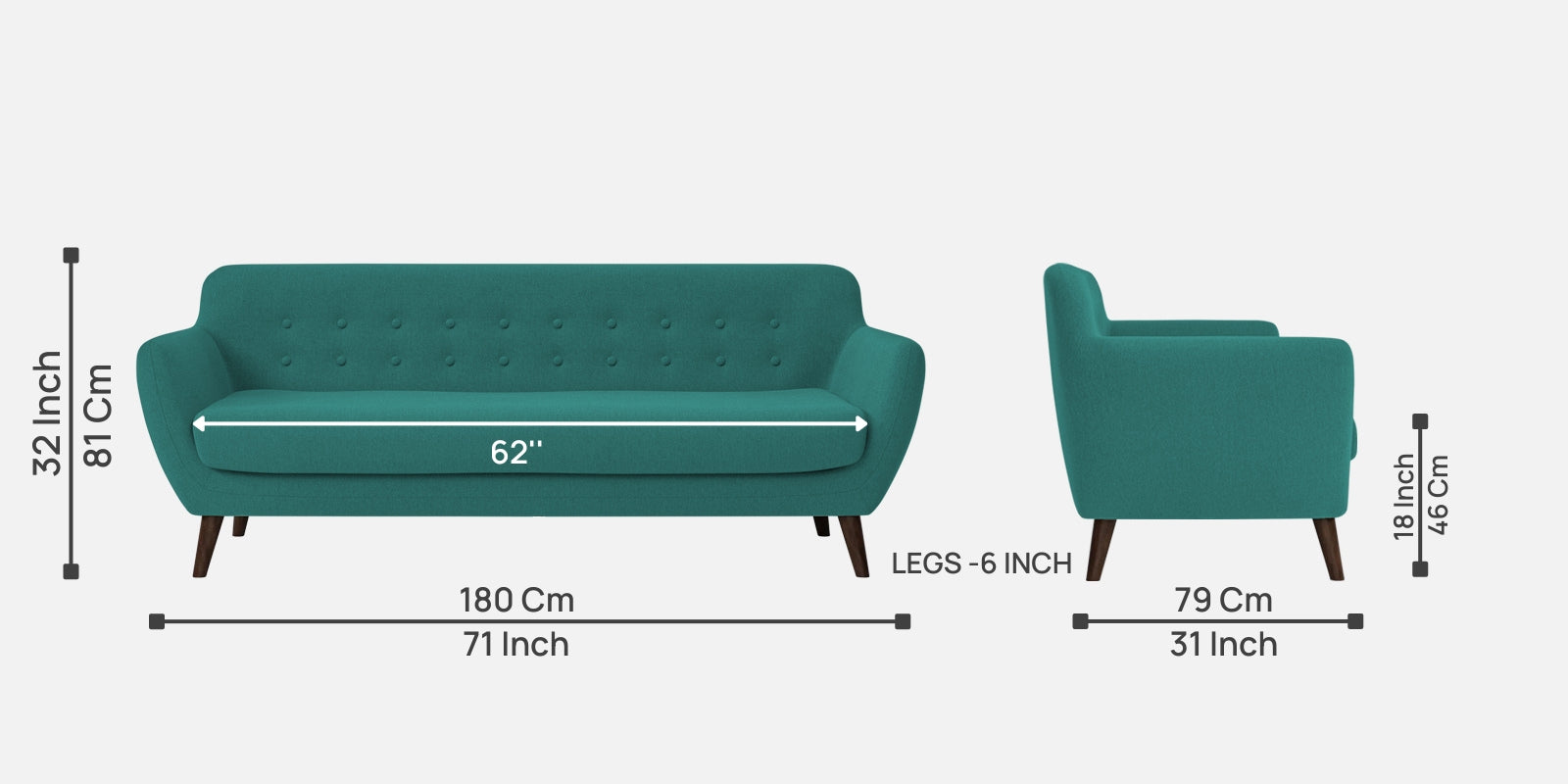 Goofy Fabric 3 Seater Sofa In Sea Green Colour - Febonic Living