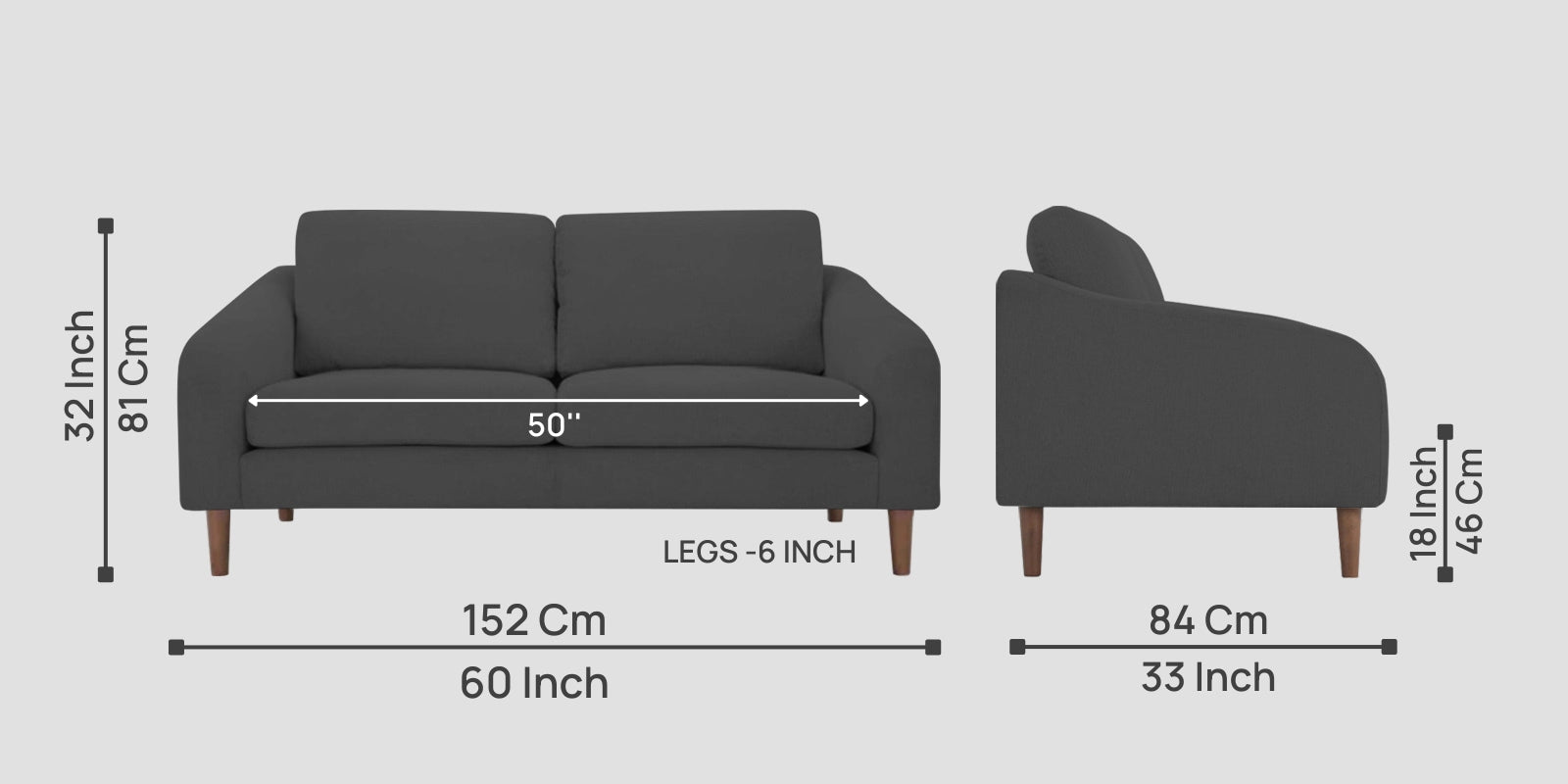 Elara Fabric 2 Seater Sofa in Stone Grey Colour - Febonic Living