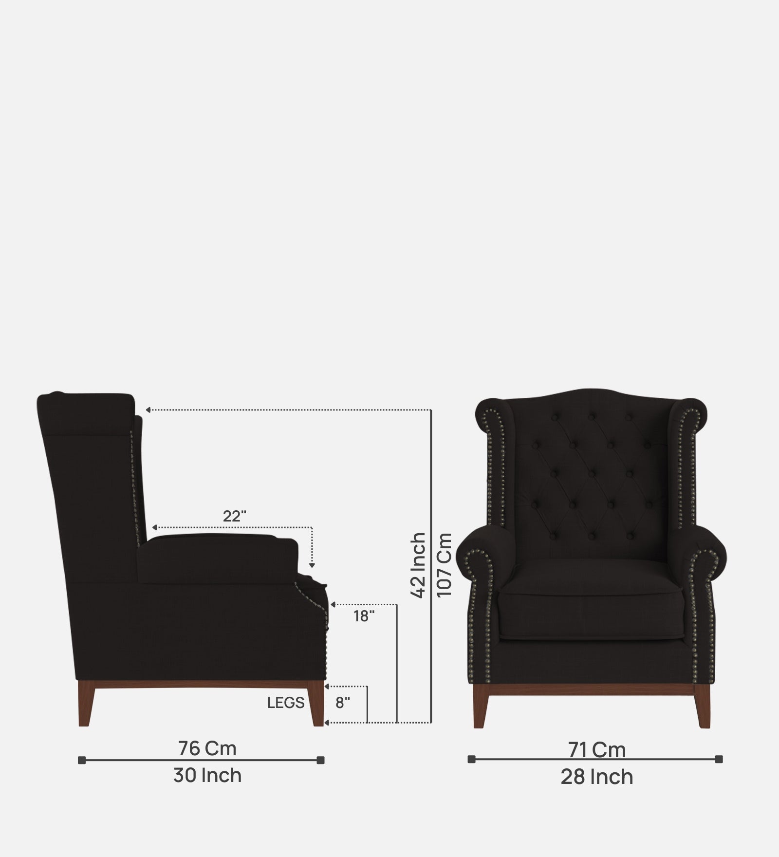 Nory Fabric Wing Chair In Cara Brown Colour - Febonic Living