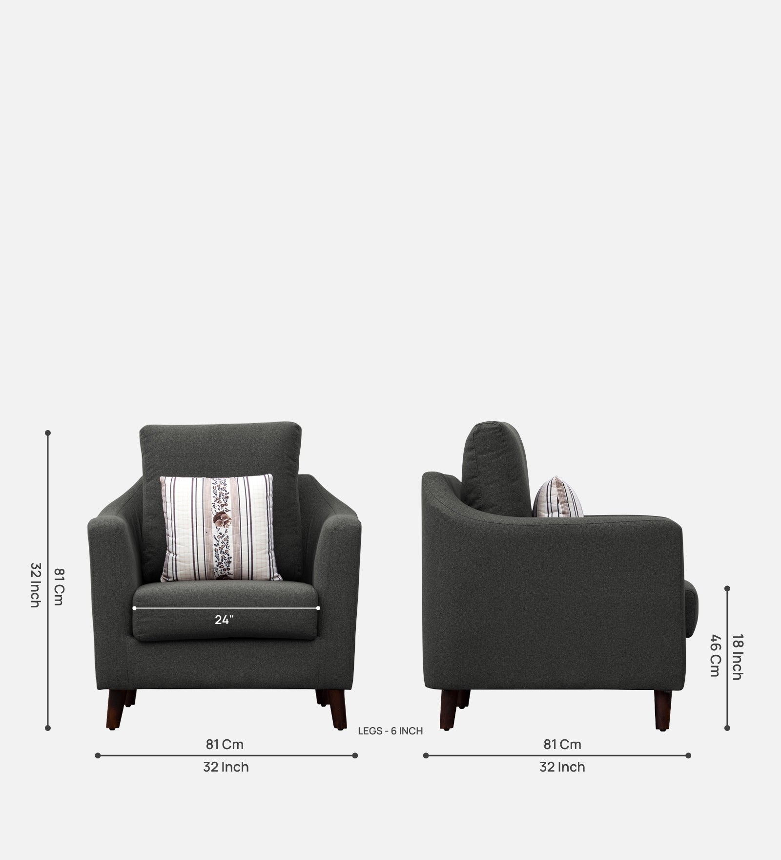 Kevin Fabric 1 Seater Sofa In Charcoal Grey Colour - Febonic Living