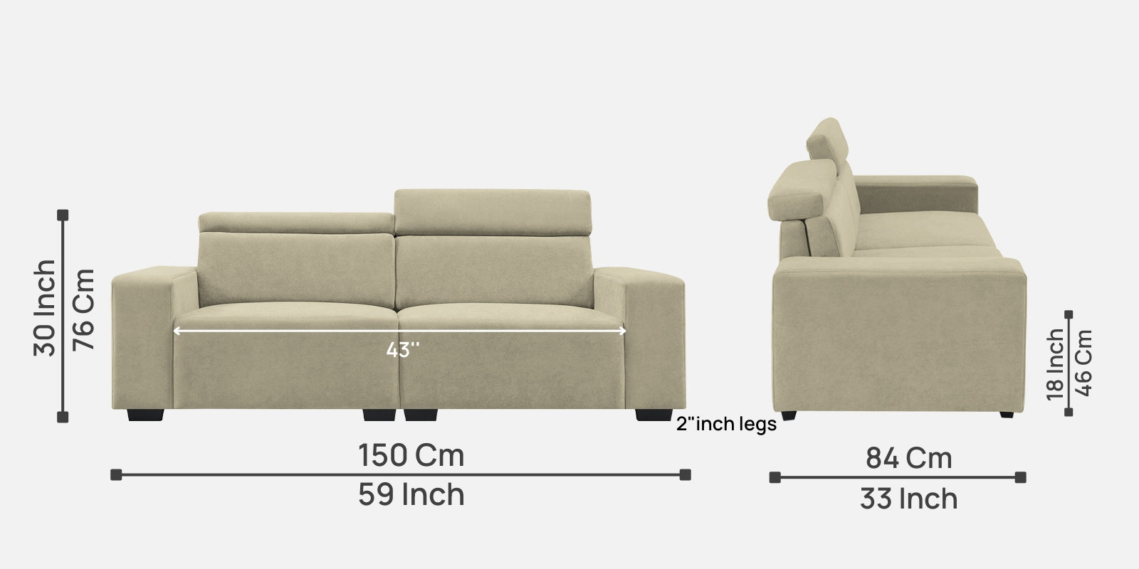 Hiro Fabric 2 Seater Sofa In Carnival Beige Colour - Febonic Living