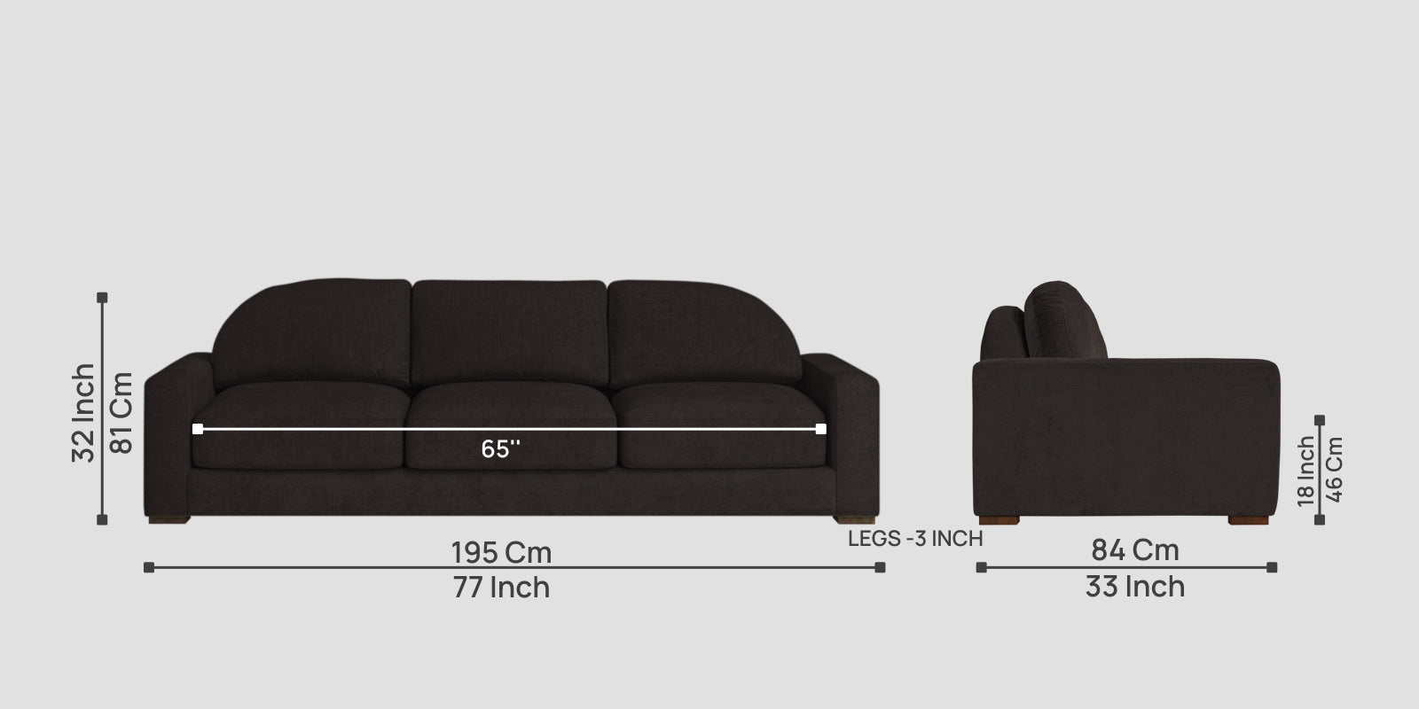 Dara Fabric 3 Seater Sofa In Cara Brown Colour - Febonic Living