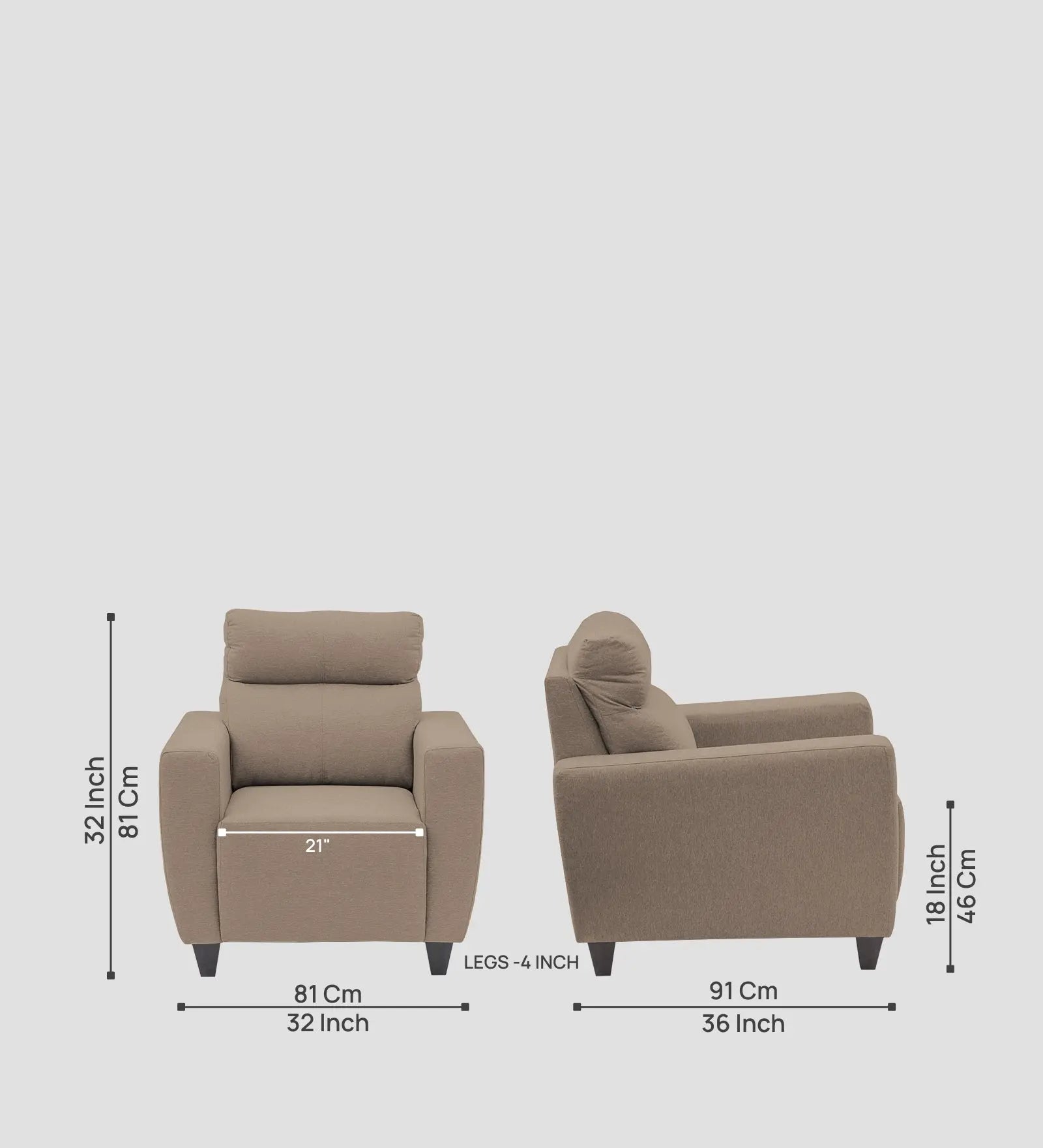 Burban Fabric 1 Seater Sofa In Nut Beige Colour Febonic Living