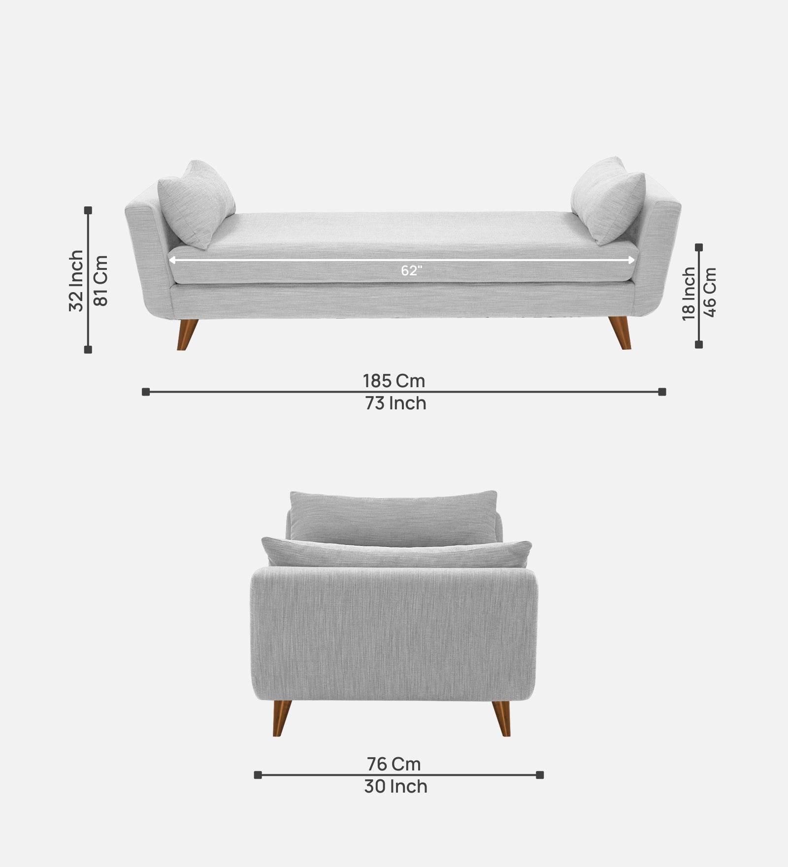 Jasmin Fabric Chaise Lounger In Lit Grey Colour - Febonic Living