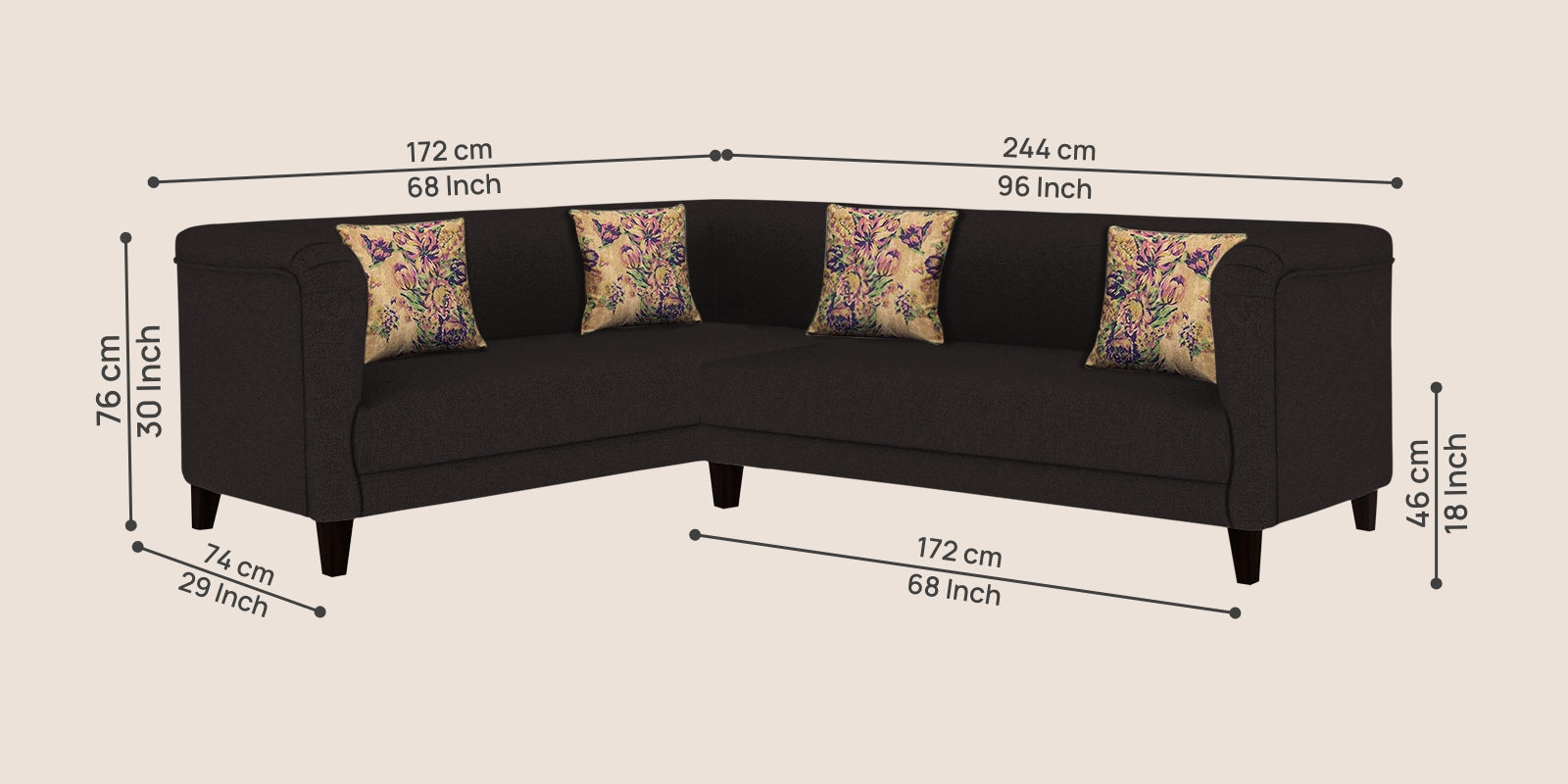 Niki Fabric Corner Sofa In Cara Brown Colour - Febonic Living
