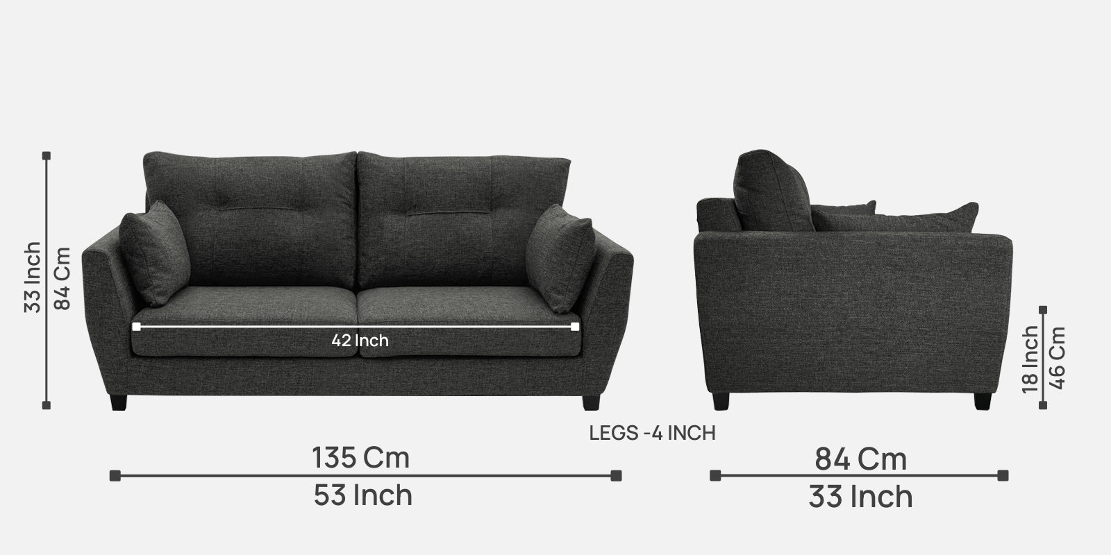 Mario Fabric 2 Seater Sofa In Charcoal Grey Colour - Febonic Living