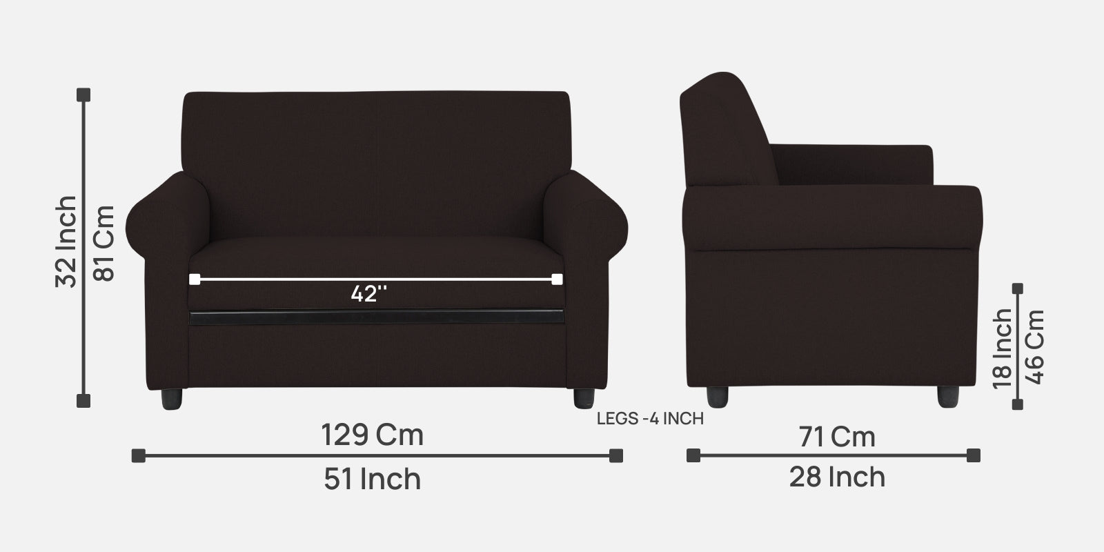 Ribby Fabric 2 Seater Sofa In Dark Brown Colour - Febonic Living