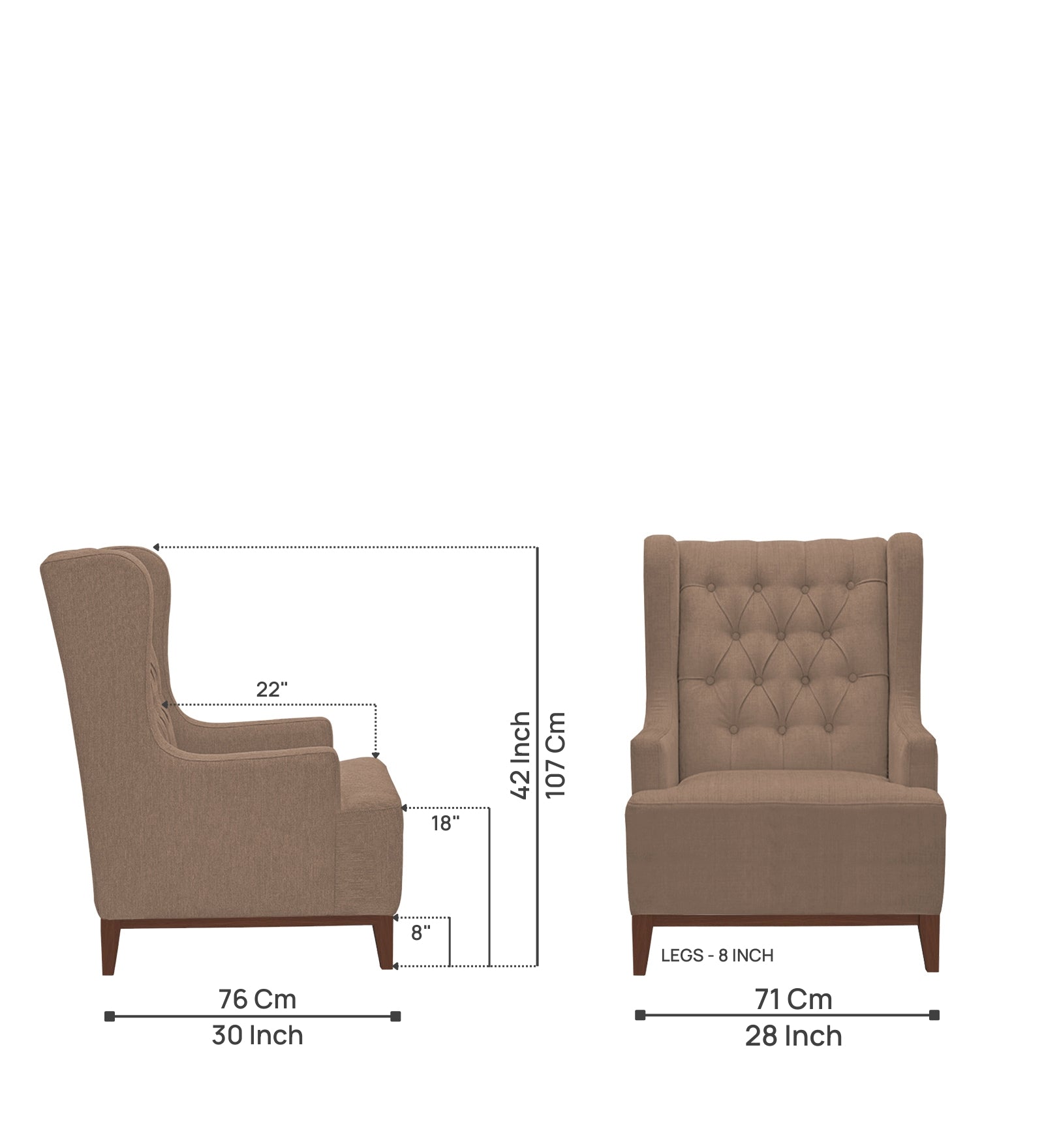 Kuchi Fabric Wing Chair In Cookie Beige Colour - Febonic Living