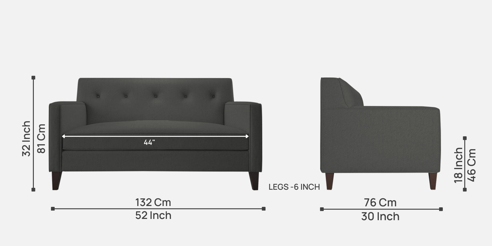 Miller Fabric 2 Seater Sofa In Charcoal Grey Colour - Febonic Living