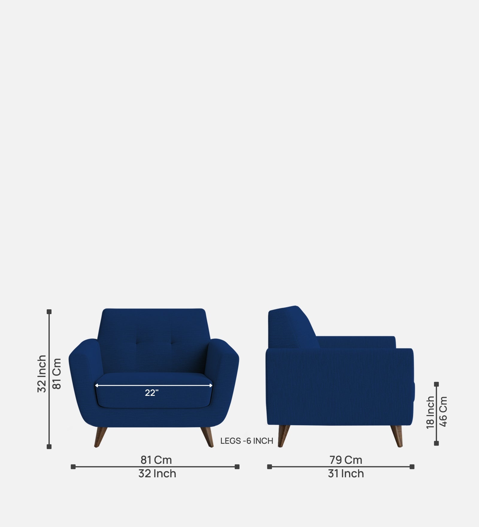 Jasmin Fabric 1 Seater Sofa In Royal Blue Colour - Febonic Living