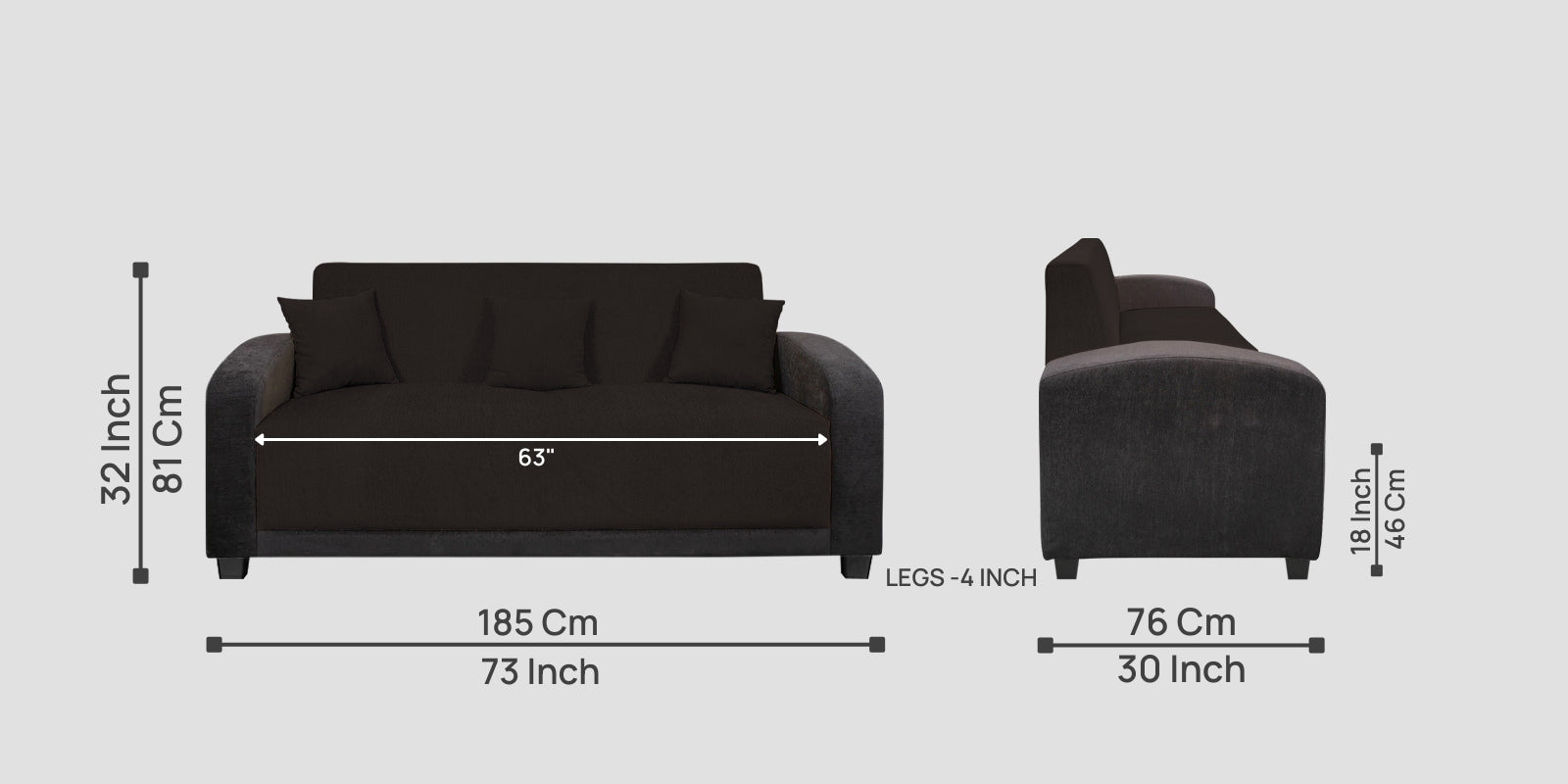 Alex Fabric 3 Seater Sofa In Cara Brown Colour