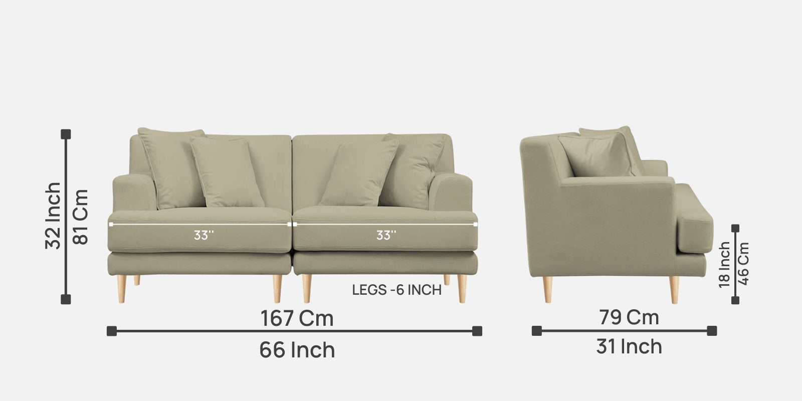 Woody Fabric 2 Seater Sofa In Carnival Beige Colour - Febonic Living