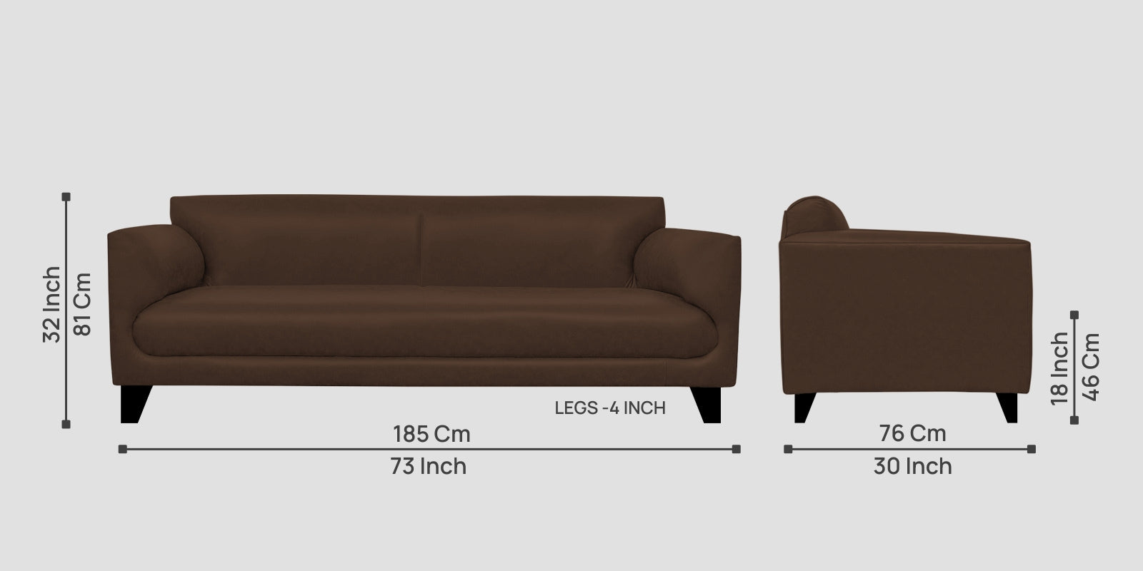 Convi Leatherette 3 Seater Sofa in Carob Brown Colour