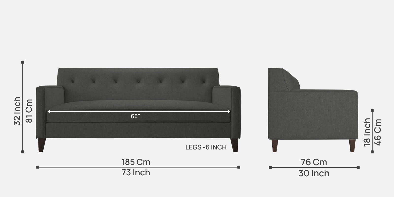 Miller Fabric 3 Seater Sofa In Charcoal Grey Colour - Febonic Living