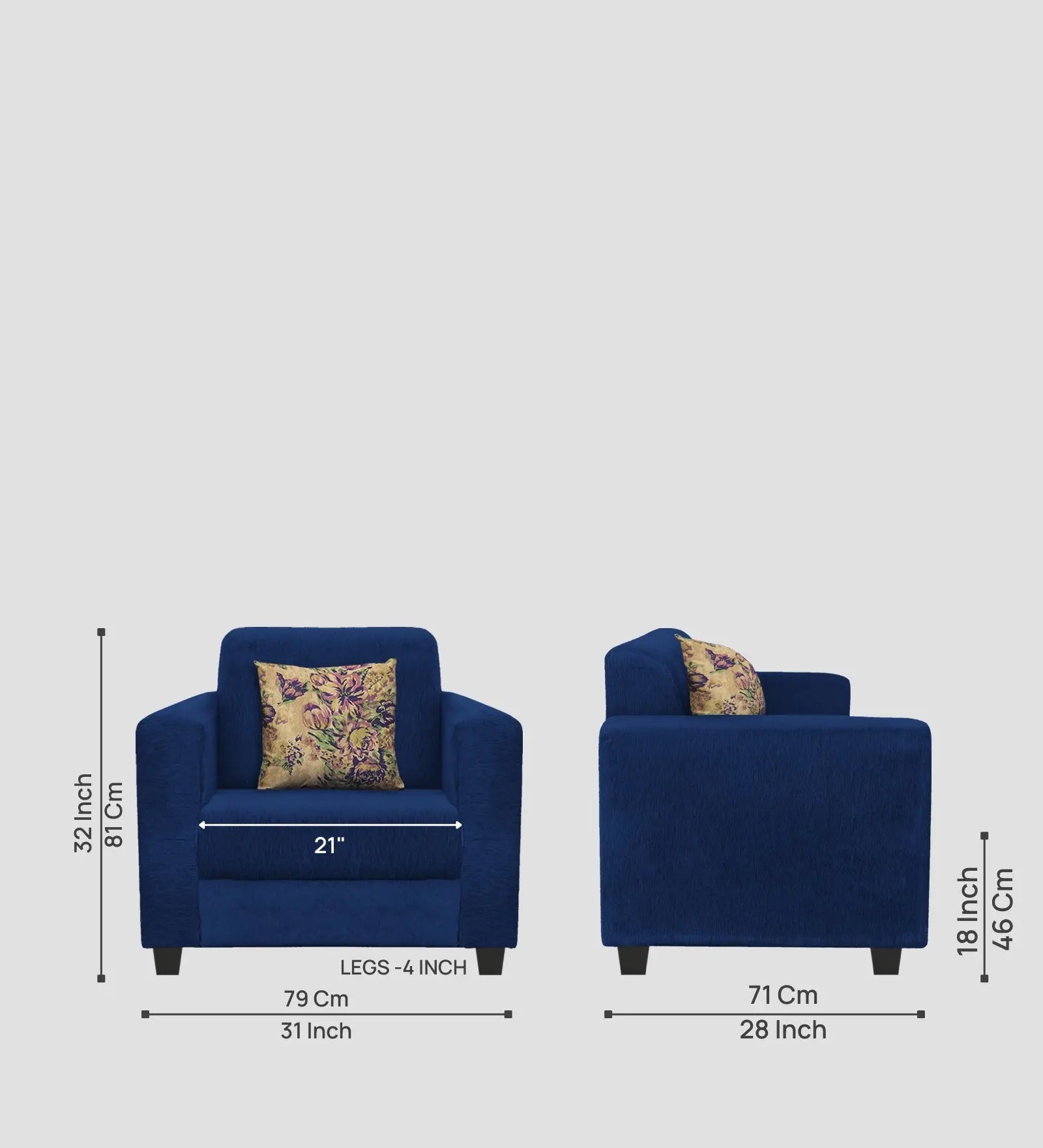 Lipu Fabric 1 Seater Sofa In Royal Blue Colour Febonic Living