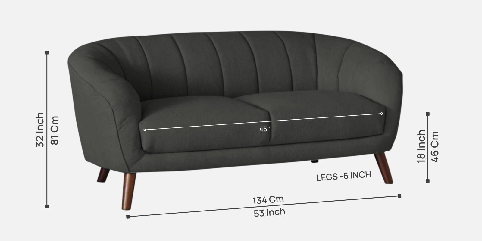 Benjamin Fabric 2 Seater Sofa In Charcoal Grey Colour - Febonic Living