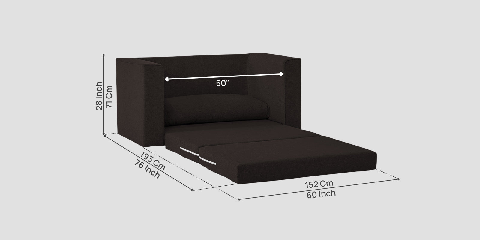 Kenia Fabric 2 Seater Foldable Sofa Cum Bed In Cara Brown Colour - Febonic Living