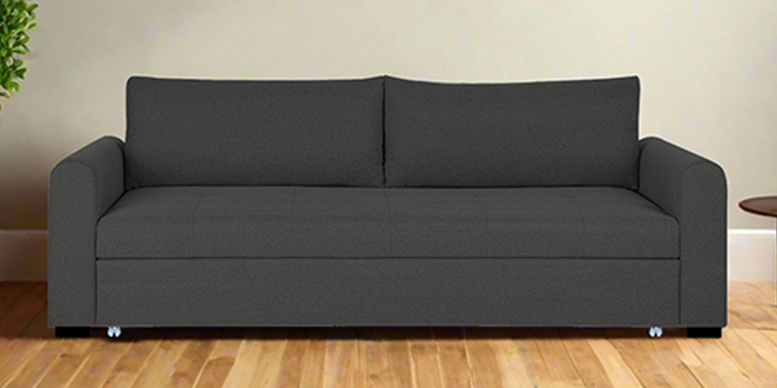 Sigma Fabric 3 Seater Pull Out Sofa Cum Bed In Charcoal Grey Colour - Febonic Living