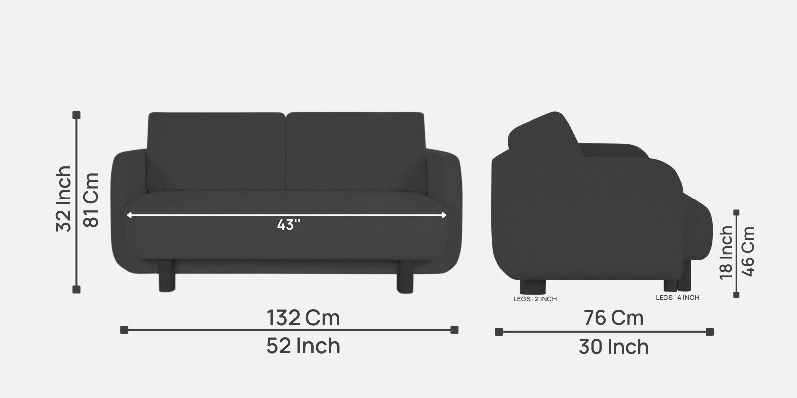 Varu Fabric 2 Seater Sofa In Charcoal Grey Colour - Febonic Living