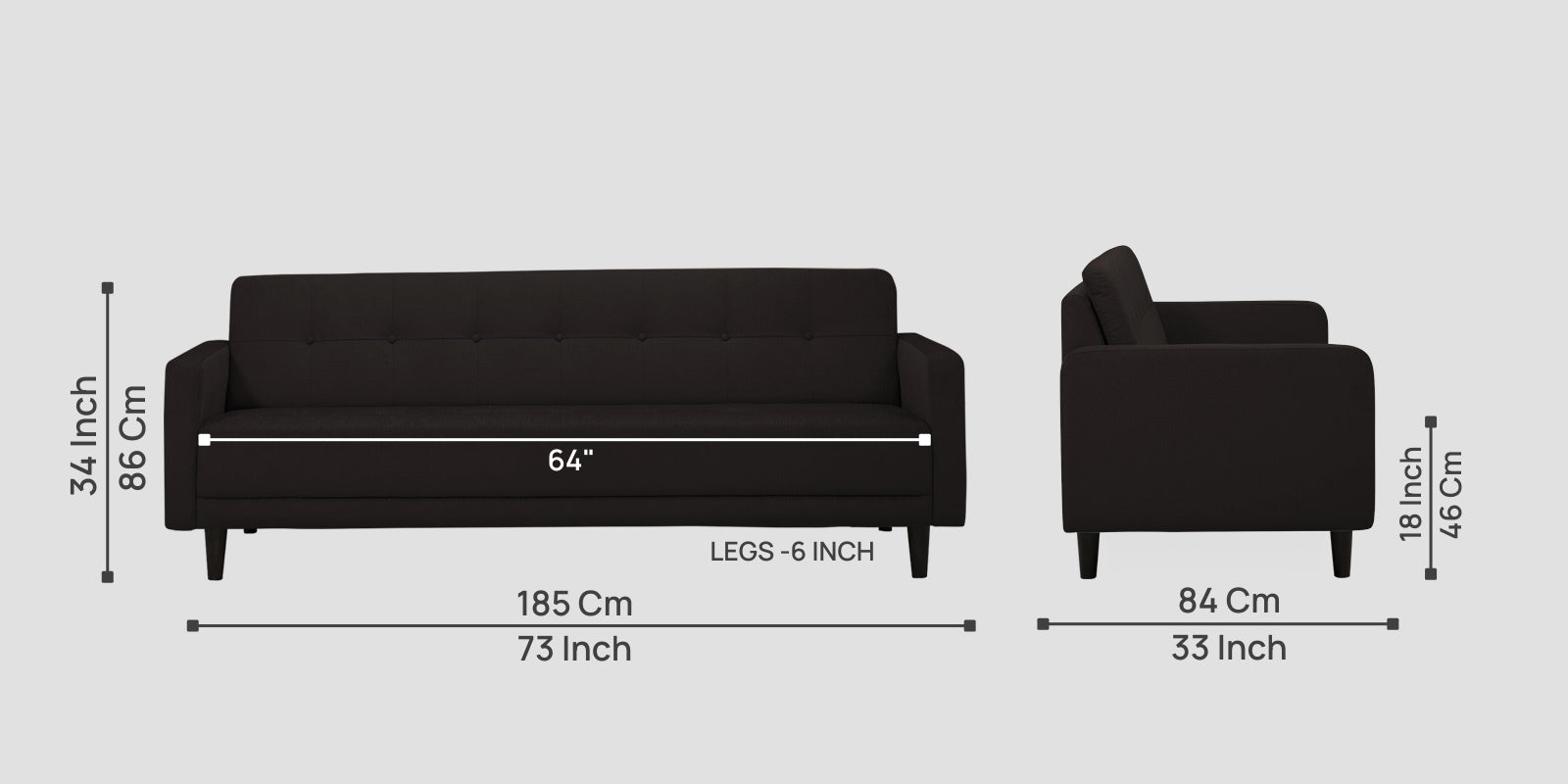 Noha Fabric 3 Seater Sofa In Cara Brown Colour