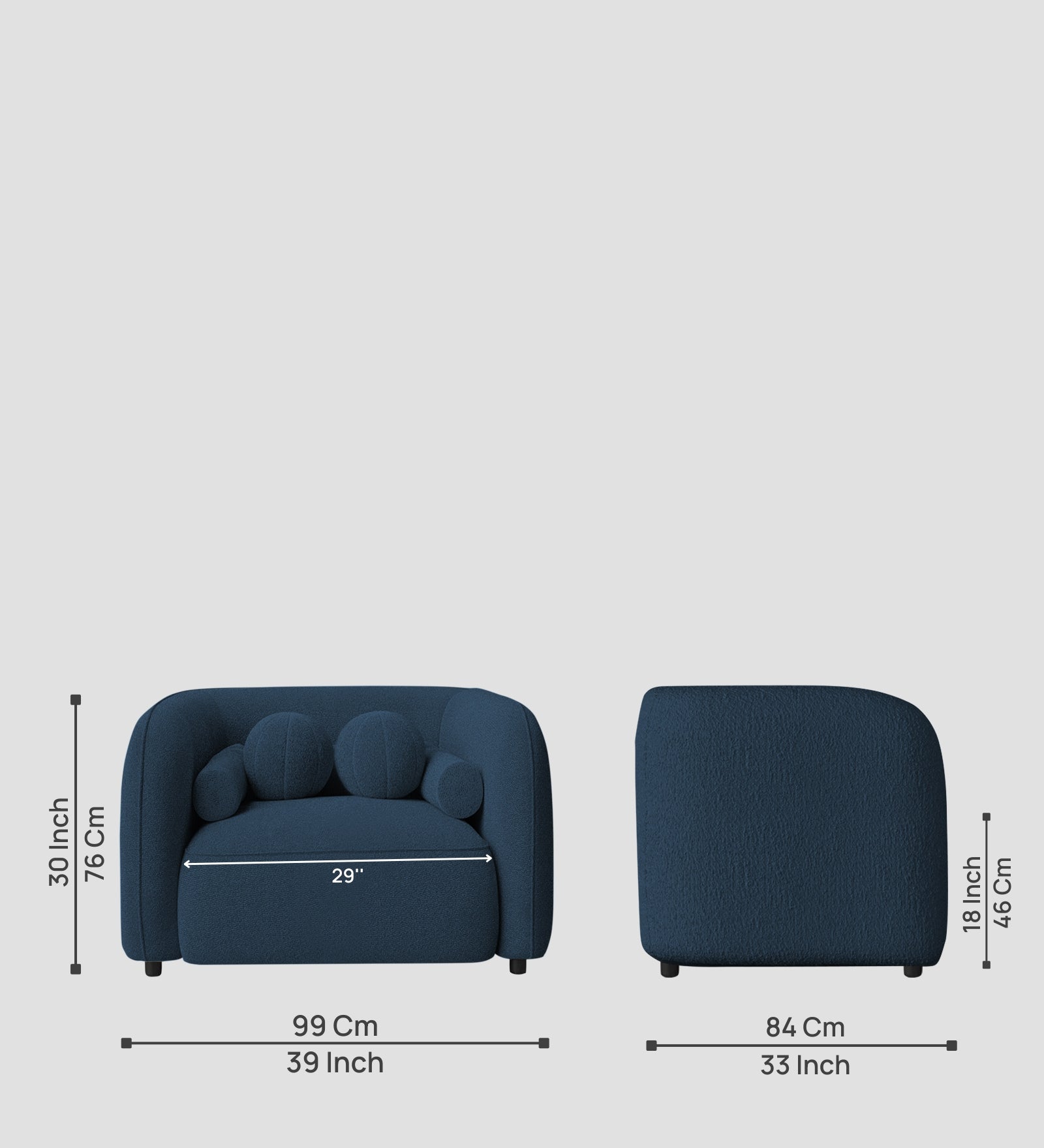 Corny Boucle Fabric 1 Seater Sofa In Classic Blue Colour - Febonic Living