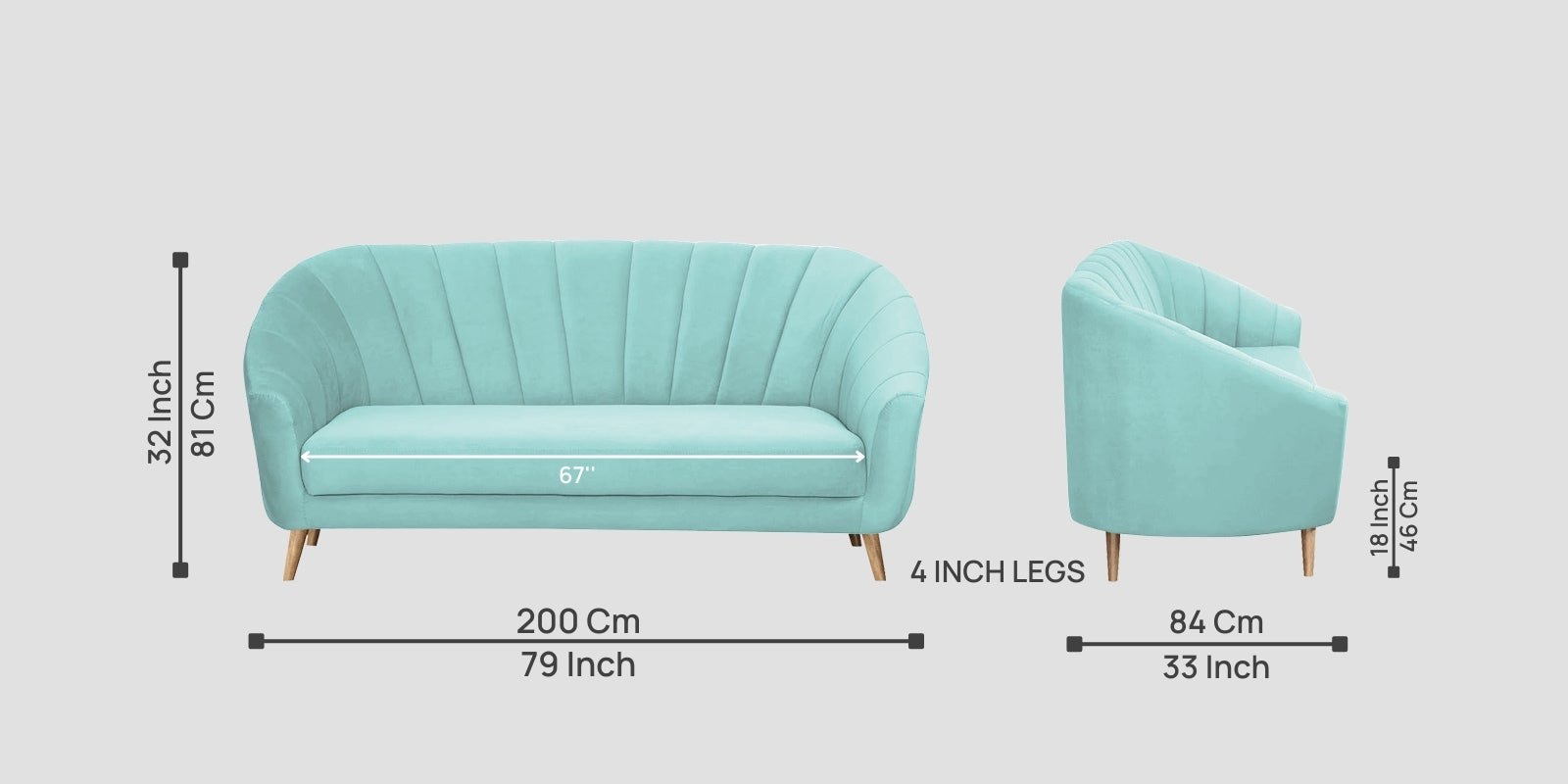 Kaylee Velvet 3 Seater Sofa In Barmunda Aqua Colour - Febonic Living