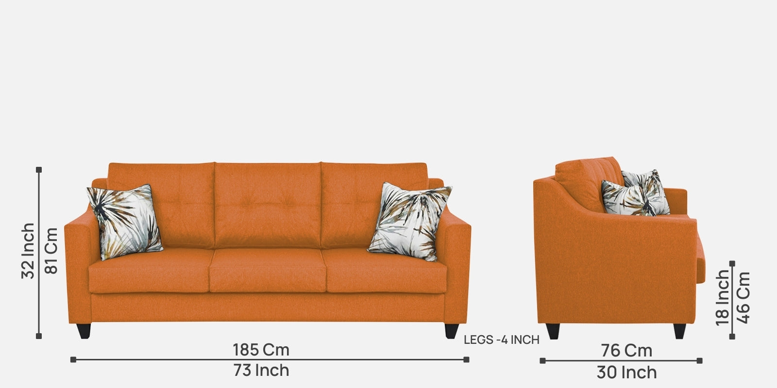 Welly Fabric 3 Seater Sofa In Dark Orange Colour - Febonic Living