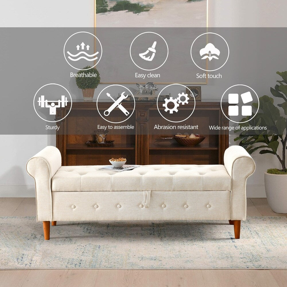 Dublin Fabric 3 Seater Recamier In Ivory Beige Colour With Storage - Febonic Living