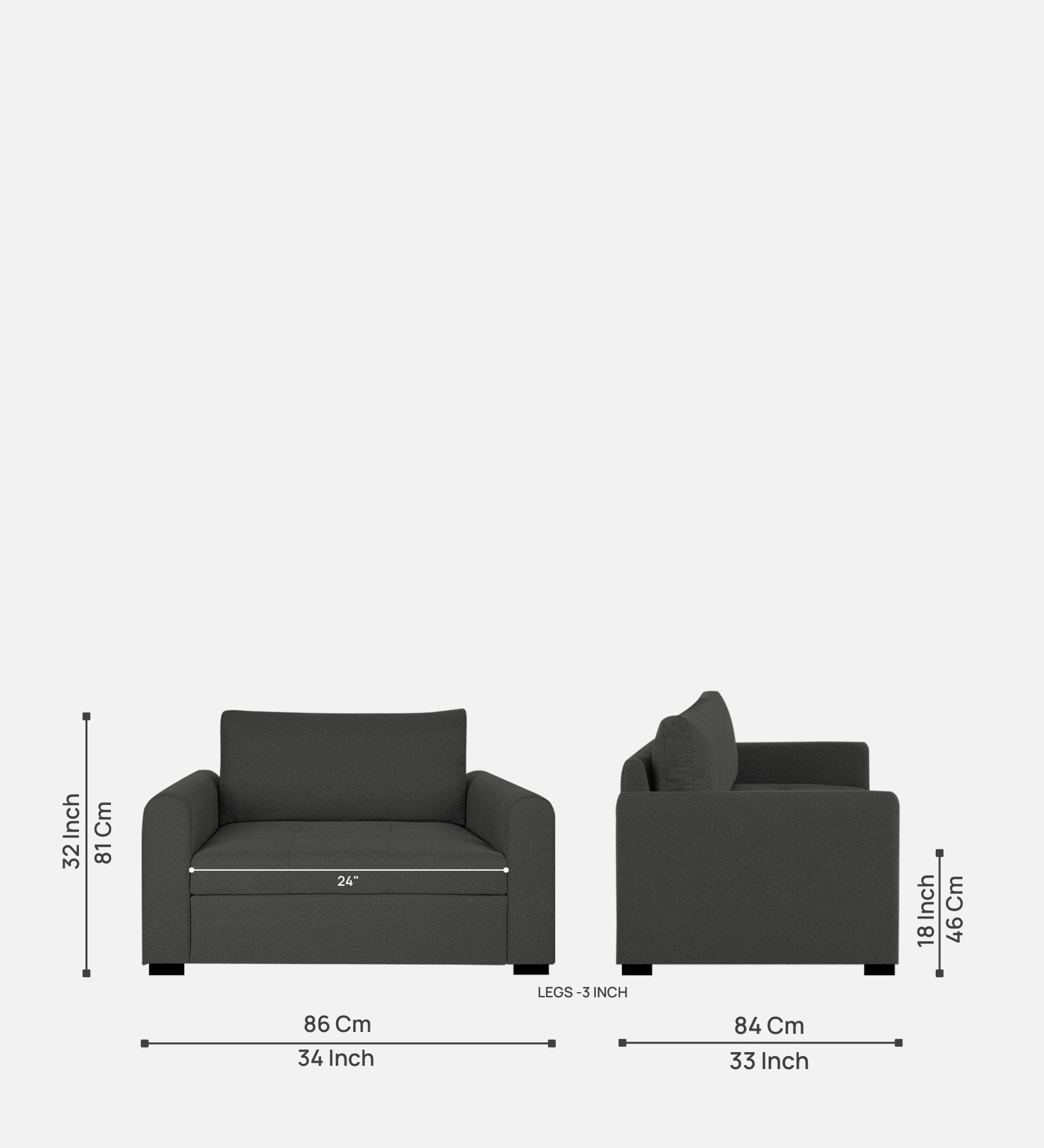Sigma Fabric 1 Seater Sofa In Charcoal Grey Colour - Febonic Living