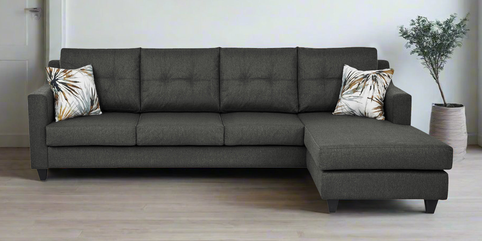 Welly Fabric LHS Sectional Sofa (3+Lounger) In Charcoal Grey Colour - Febonic Living