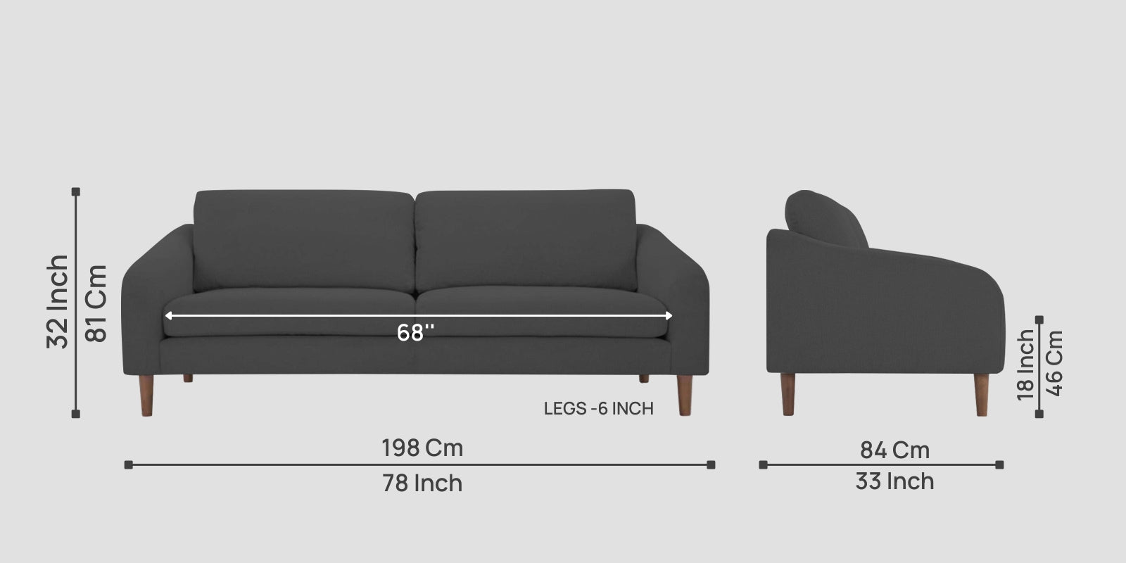 Elara Fabric 3 Seater Sofa in Stone Grey Colour - Febonic Living