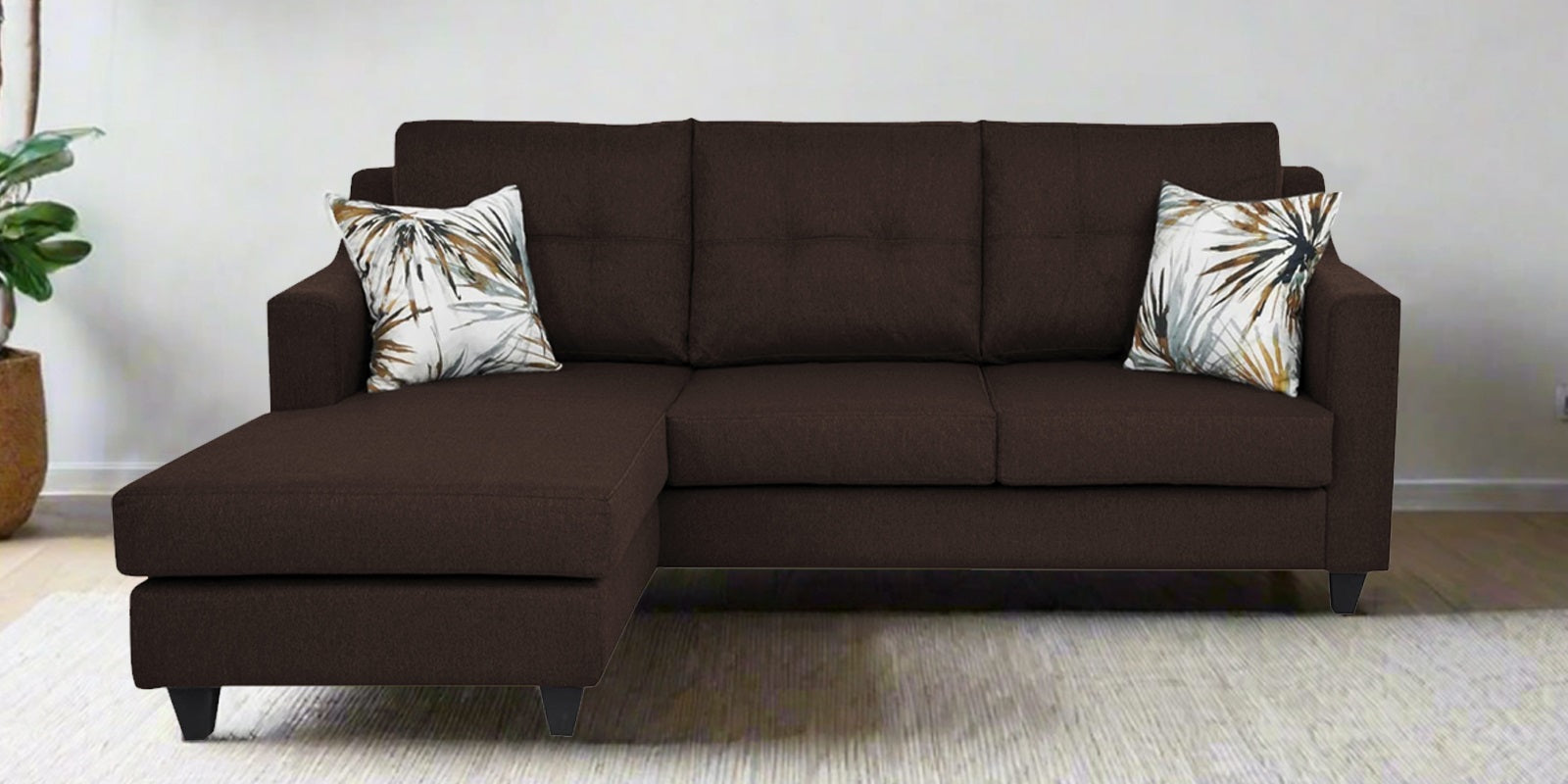 Welly Fabric RHS Sectional Sofa (2+Lounger) In Coffee Brown Colour - Febonic Living
