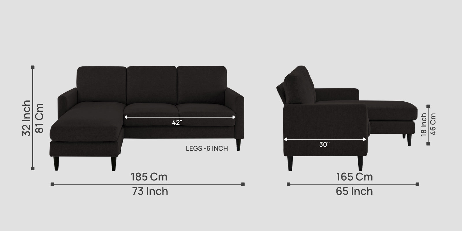 Romie Fabric RHS Sectional Sofa (2+Lounger) In Cara Brown Colour - Febonic Living