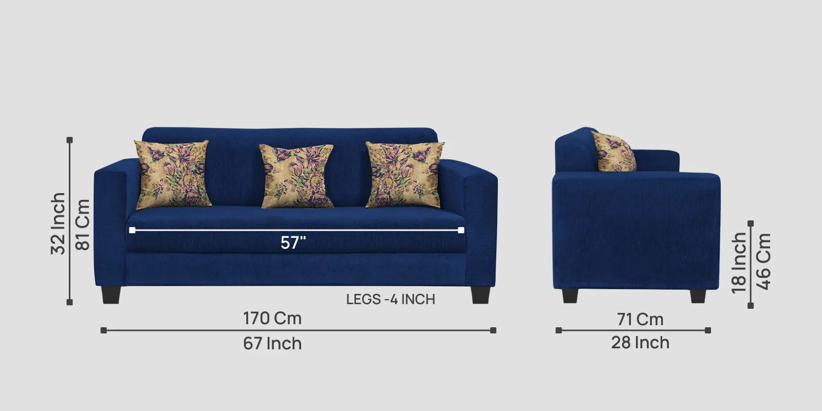 Lipu Fabric 3 Seater Sofa In Royal Blue Colour Febonic Living