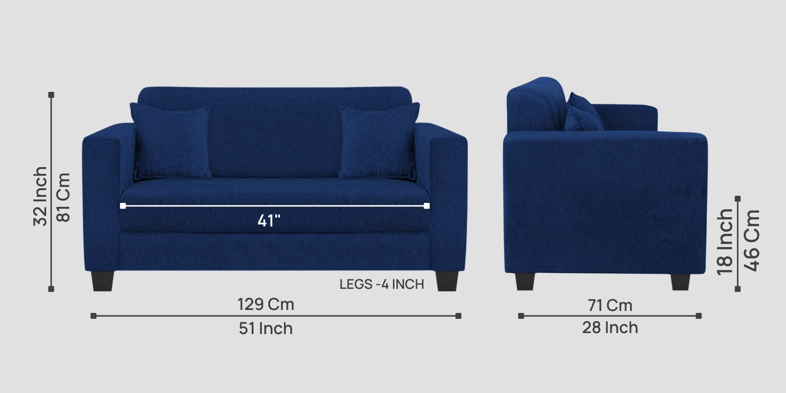 Nebula Fabric 2 Seater Sofa In Royal Blue Colour - Febonic Living