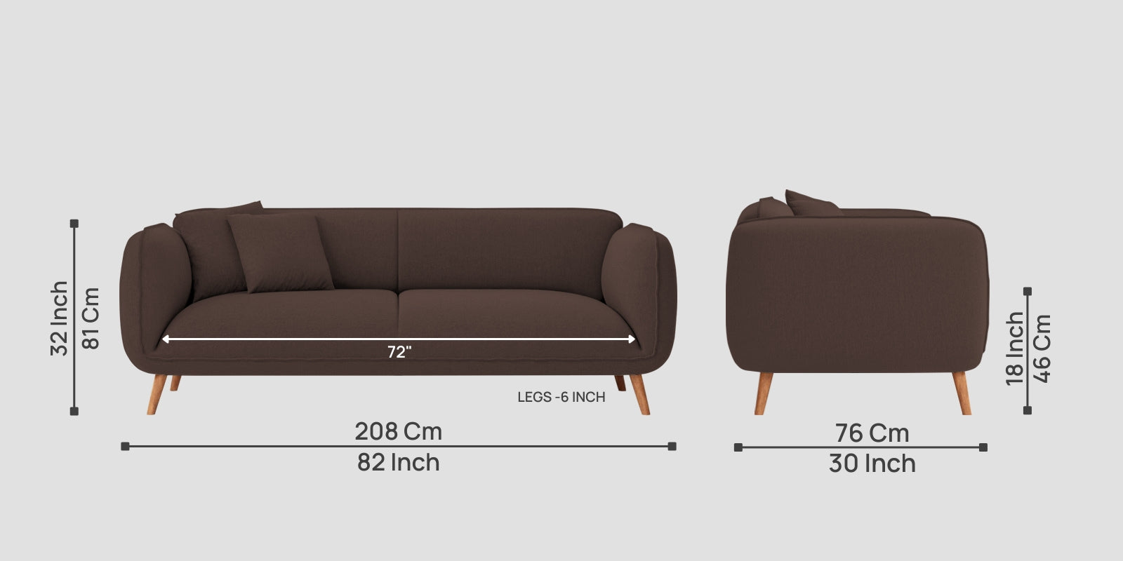 Zia Fabric 3 Seater Sofa In Caramel Brown Colour