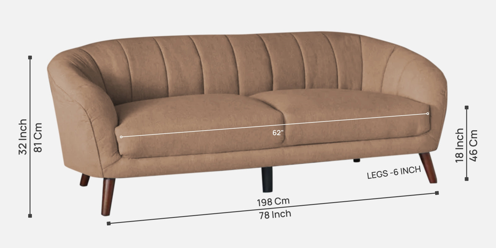 Benjamin Fabric 3 Seater Sofa In Cosmic Beige Colour - Febonic Living