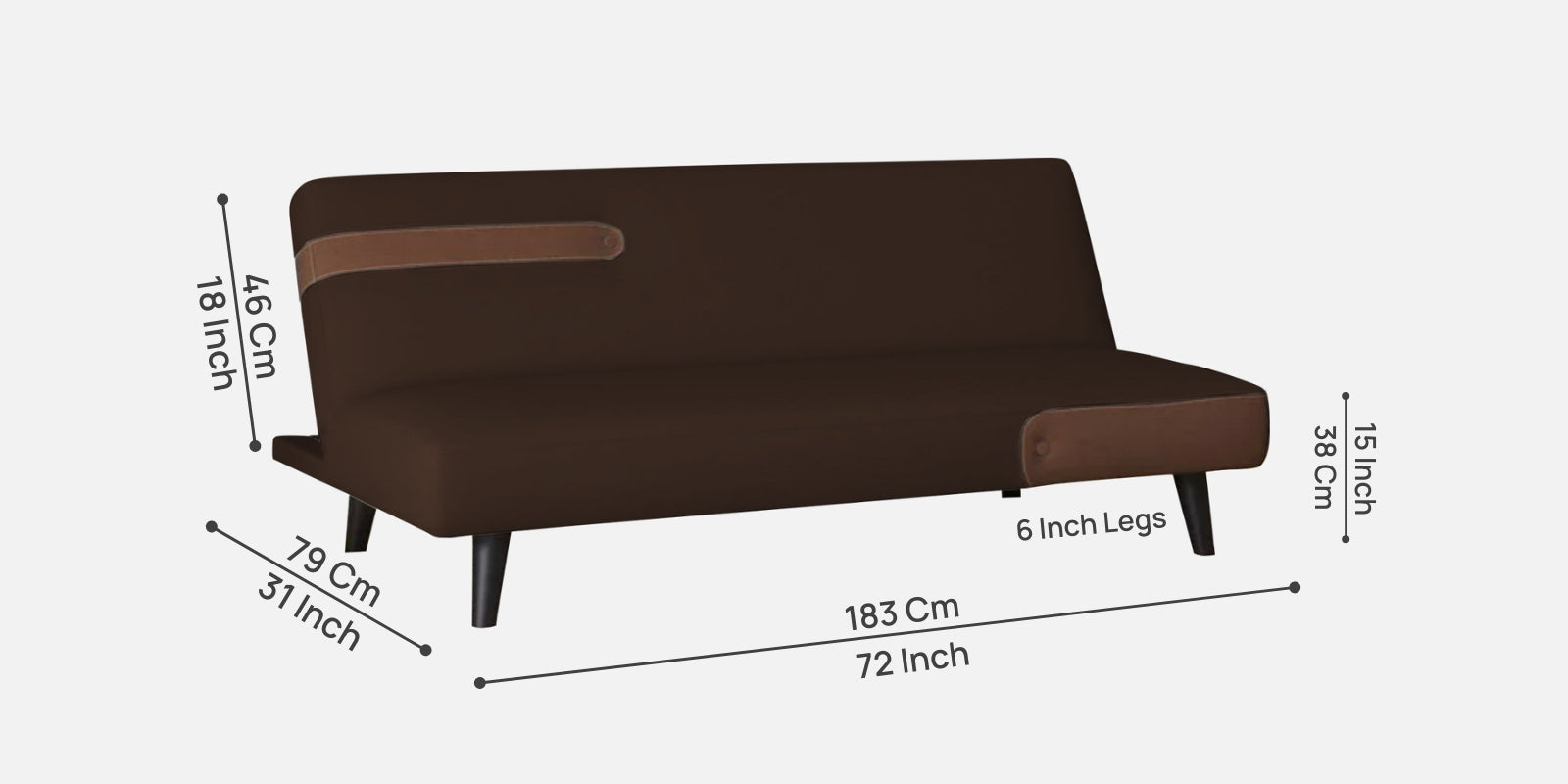 Vedan Fabric 3 Seater Convertible Sofa Cum Bed In Cidar Brown Colour - Febonic Living