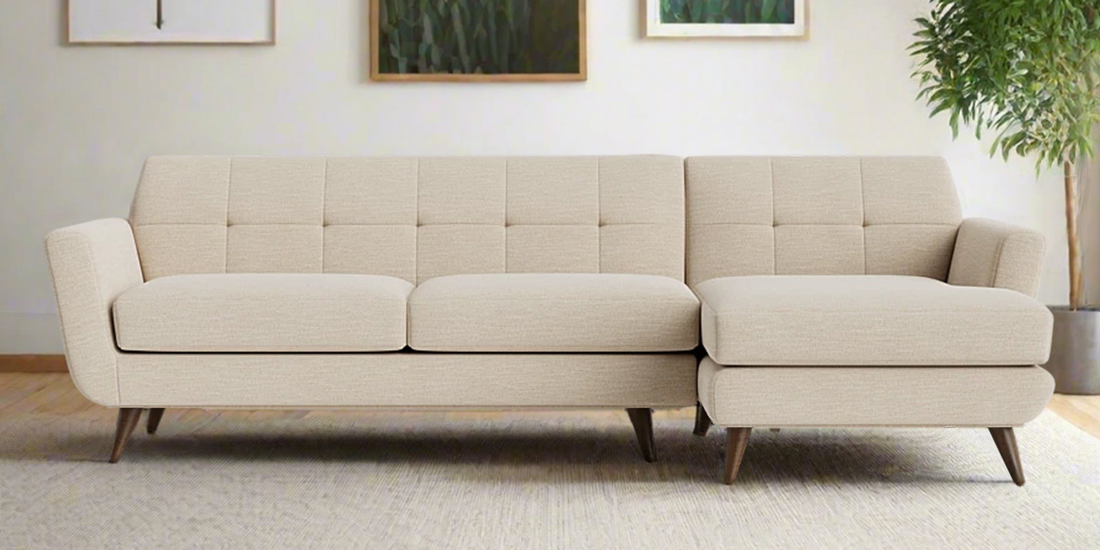 Jasmin Fabric LHS Sectional Sofa In (3+ Lounger) Ivory Cream Colour - Febonic Living
