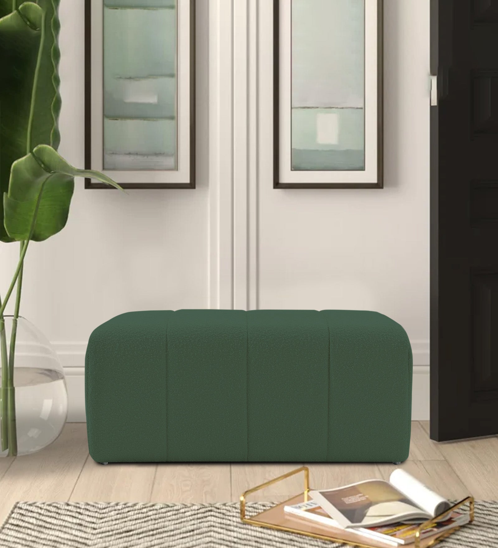Lark Boucle Bench In Bottle Green Colour - Febonic Living