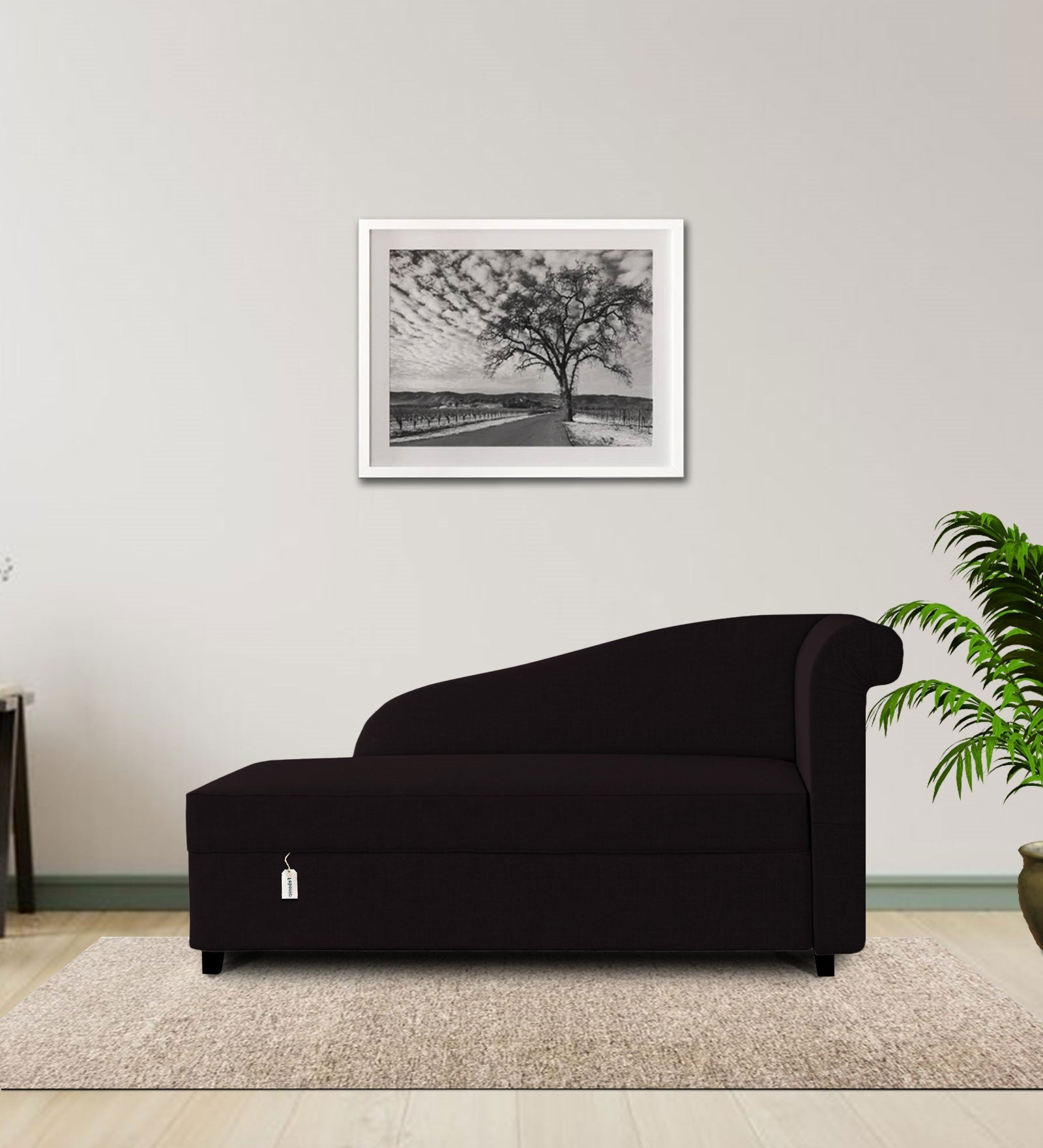 Toppy Fabric LHS Chaise Lounger In Cara Brown Colour With Storage - Febonic Living