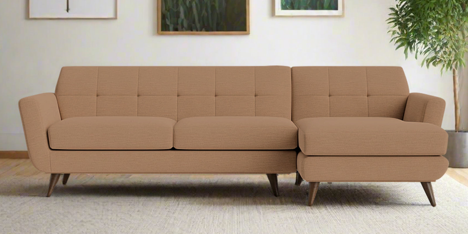 Jasmin Fabric LHS Sectional Sofa (3+ Lounger) In (3+ Lounger) Cosmic Beige Colour - Febonic Living