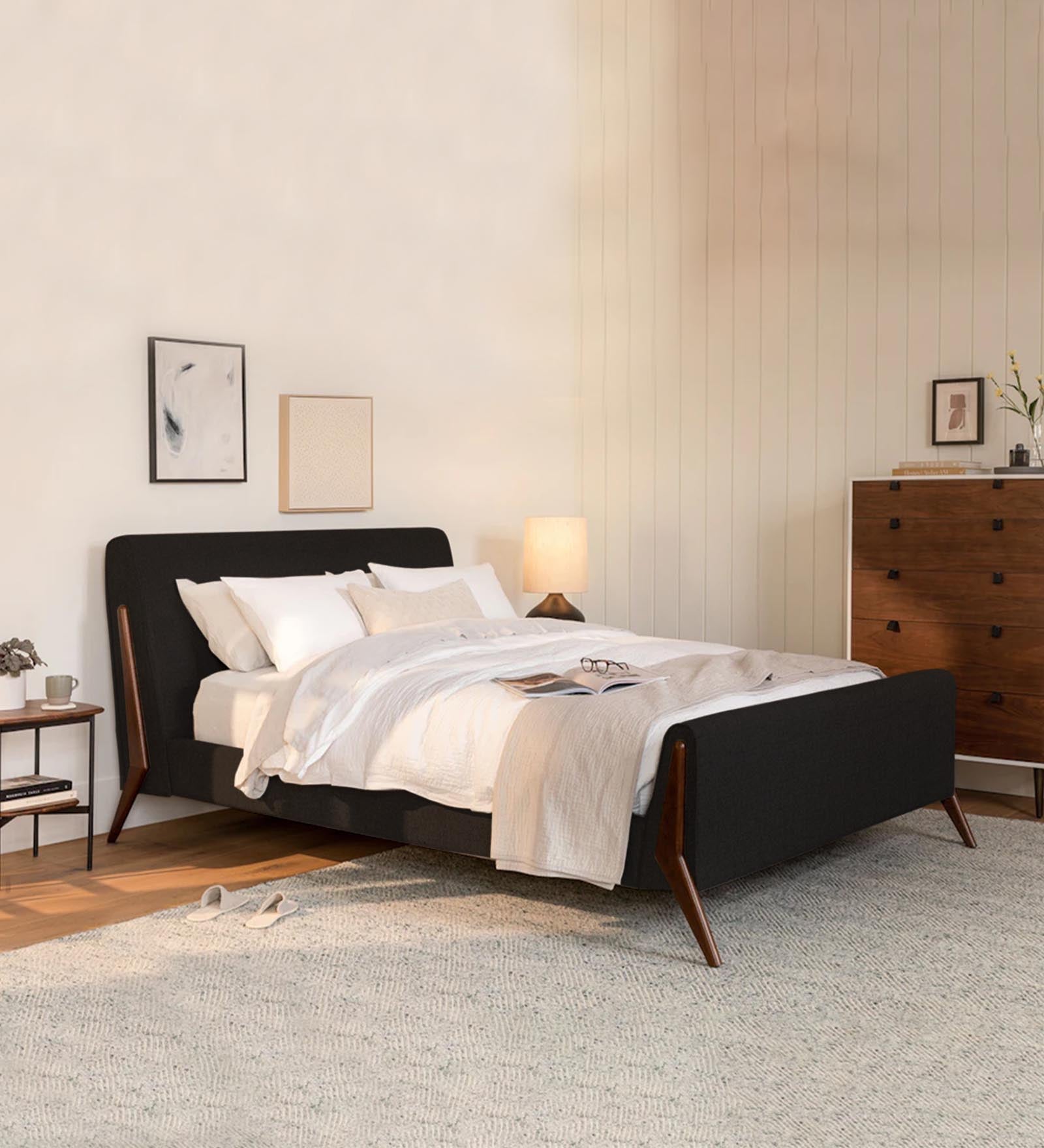 Catla Fabric Queen Size Bed In Zed Black Colour - Febonic Living